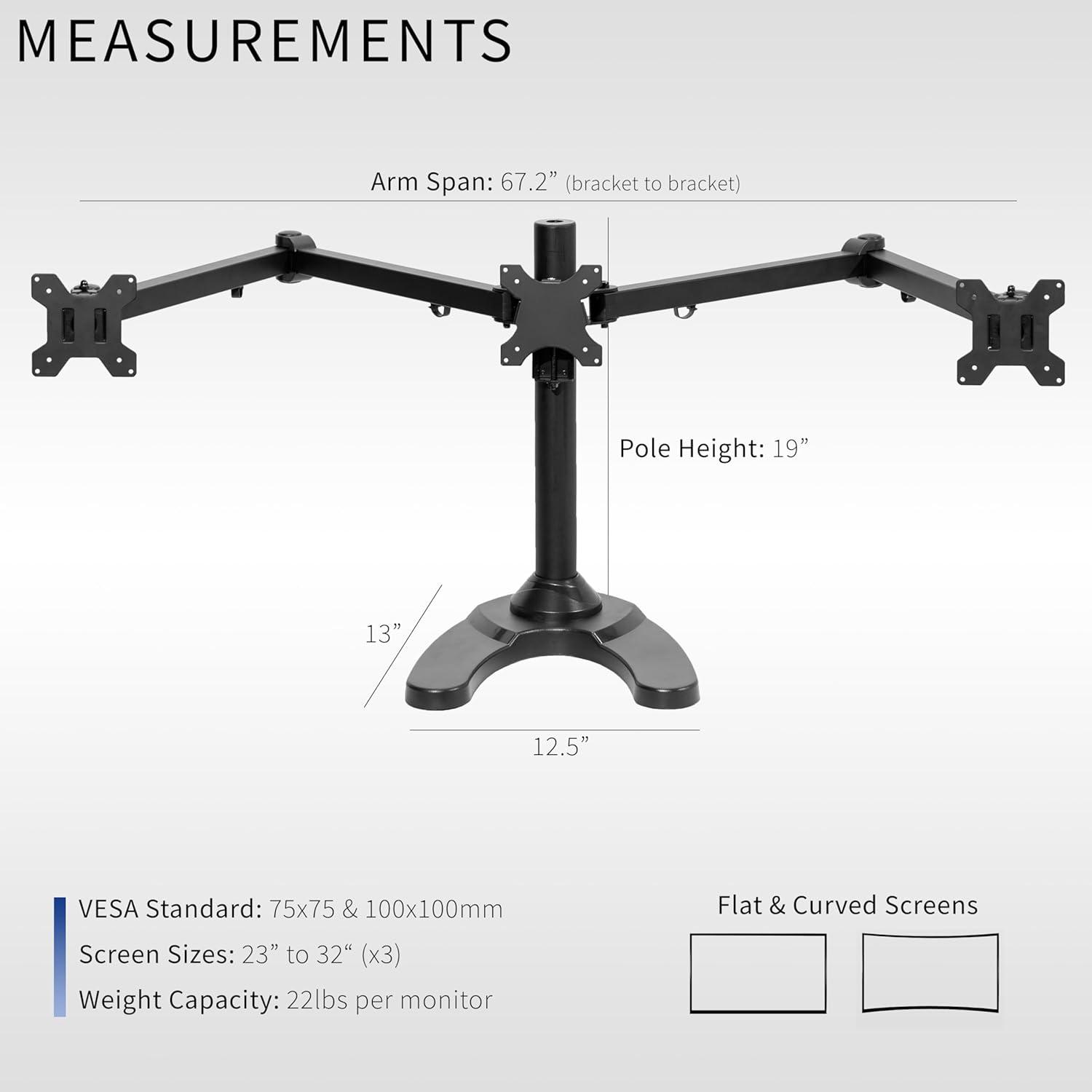 VIVO Triple Monitor Desk Stand Mount FreeStanding Adjustable 3 Screens up to 32"