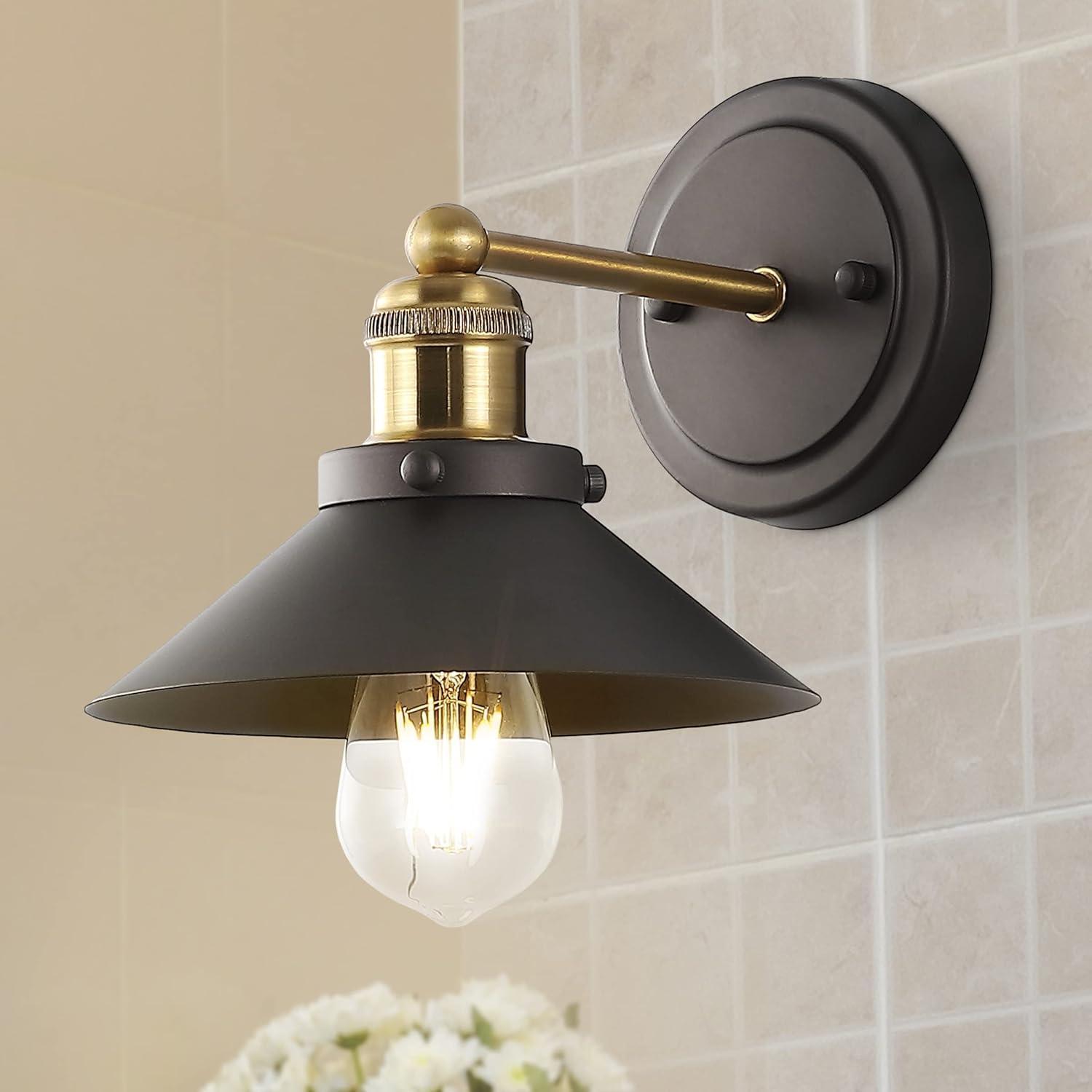 July 7.88" 1-light Metal Shade Sconce, Oil Rubbed Bronze/Brass Gold