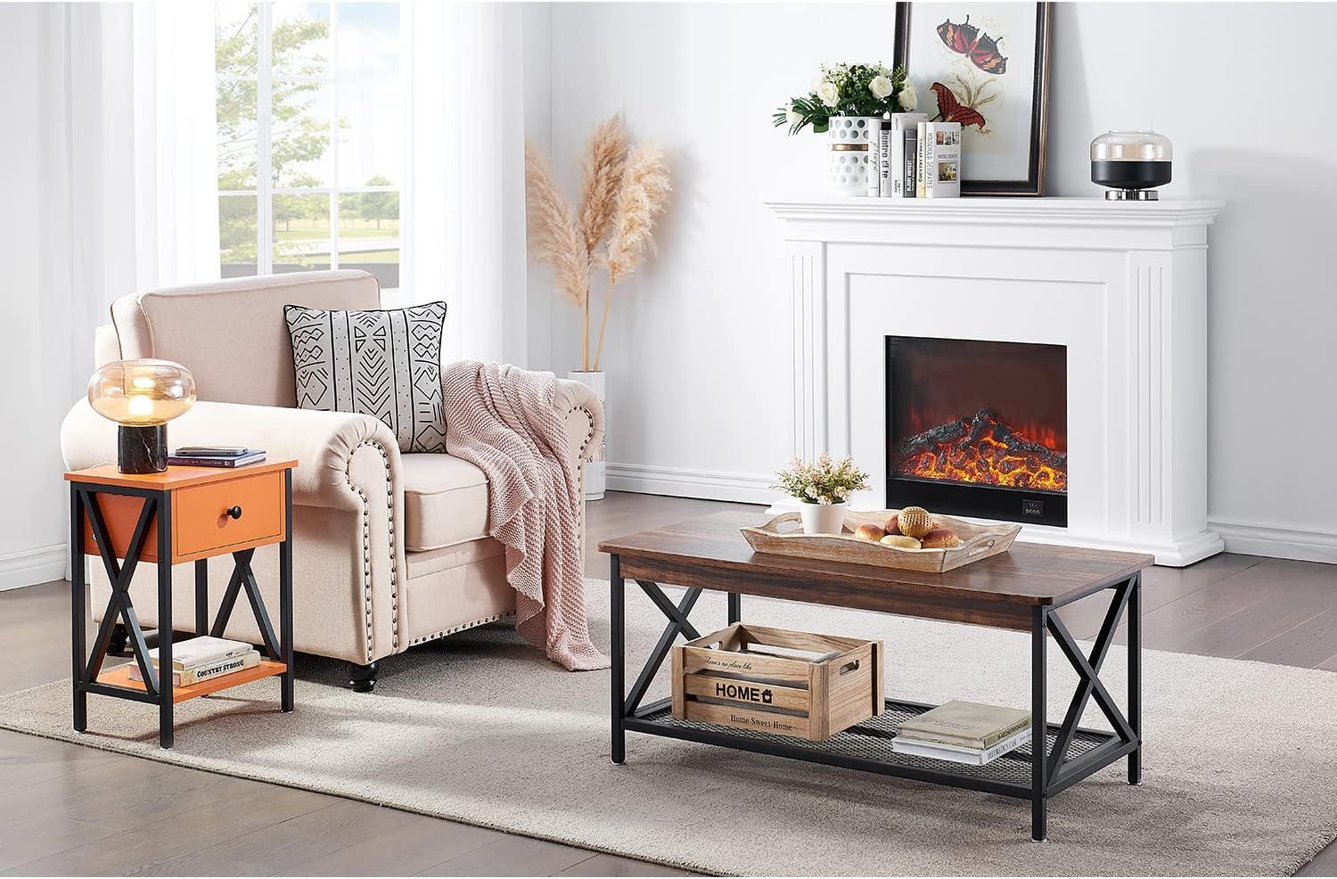 Killeryuki Modern Side End Table, Nightstand Storage Shelf with Bin Drawer for Living Room, Bedroom, Lounge, 15.8in11.8in21.7in, Orange