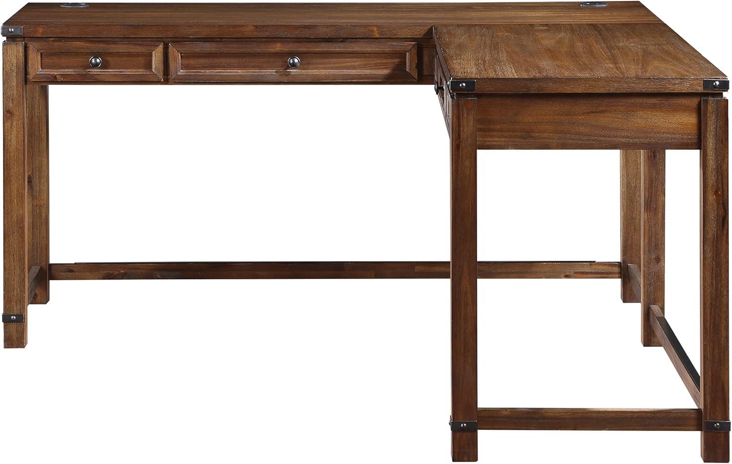 OSP Home Furnishings Baton Rouge L-Shape Desk in Brushed Walnut Finish