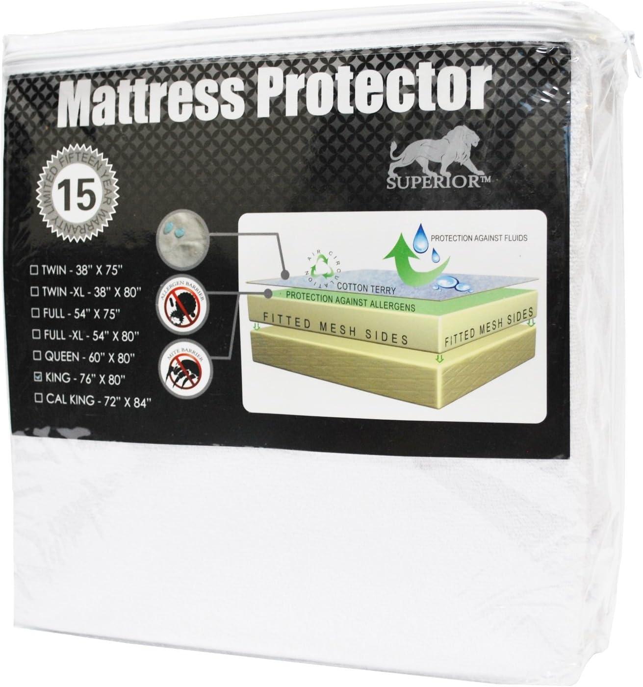 Full-XL White Cotton Terry Waterproof Mattress Protector