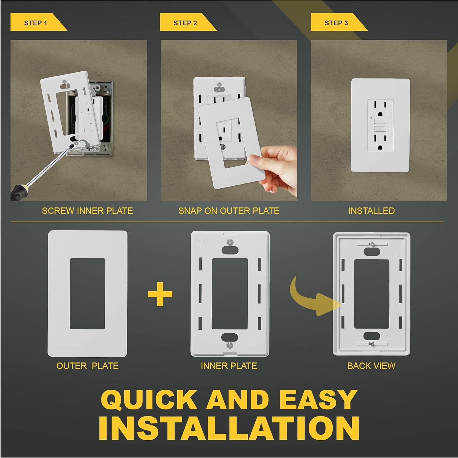 White Smooth 1-Gang Screwless Wall Plate Set