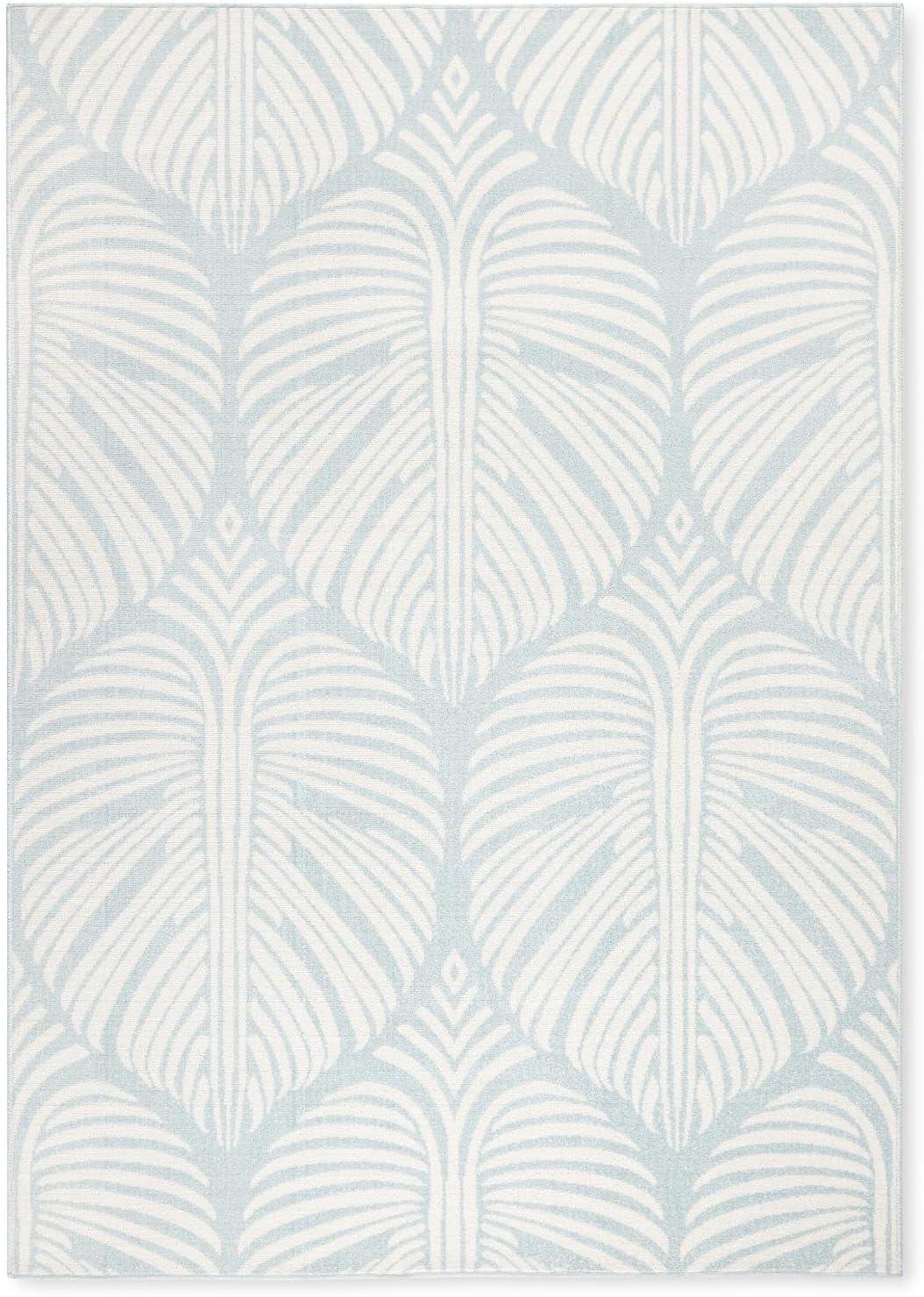 TOMMY BAHAMA Lanai Palm Leaves Indoor Outdoor Area Rug Blue/Ivory