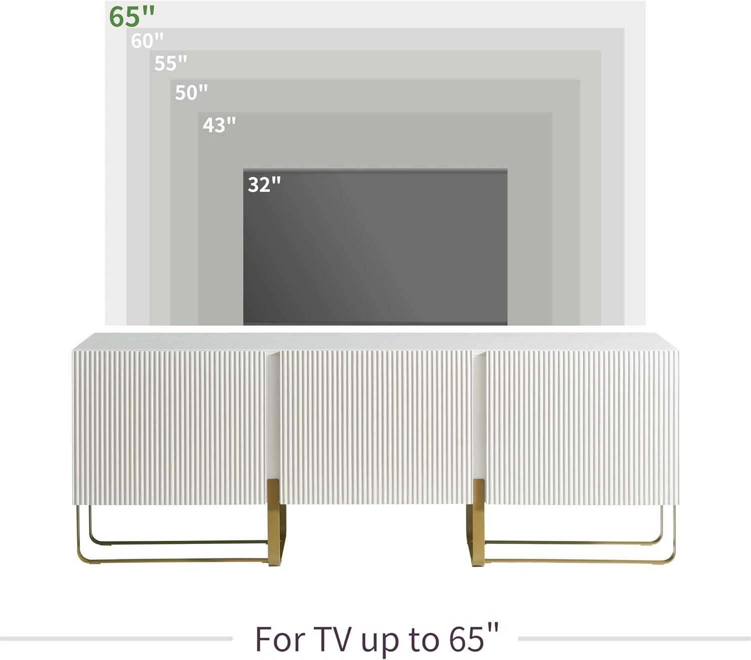 Mignon Contemporary Modern  60" TV Stand with 3 Storage Cabinets, Fits 65 Inches, Entertainment Center Console for Family, Living Room & Bedroom, Metal Legs, White