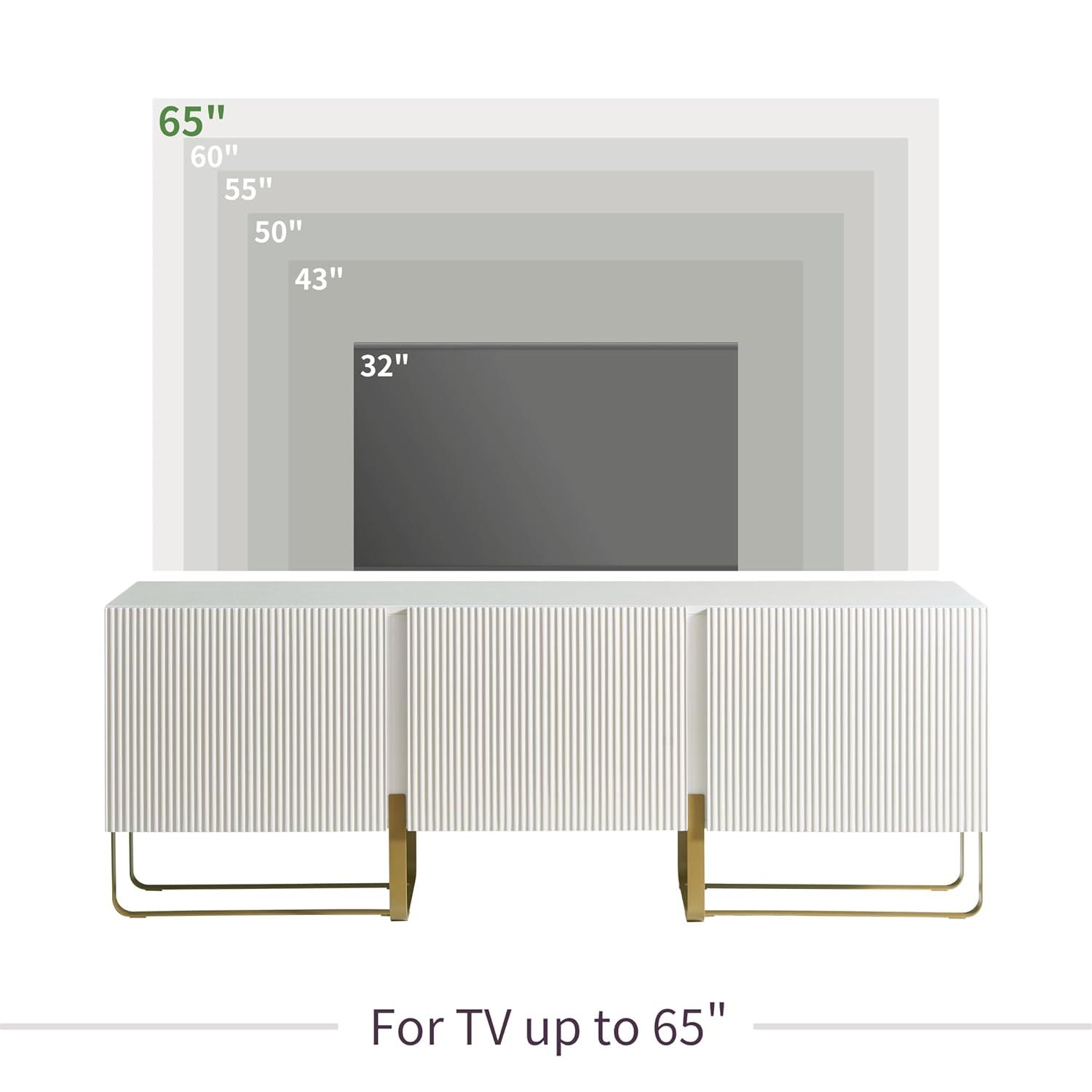 Mignon Contemporary Modern  60" TV Stand with 3 Storage Cabinets, Fits 65 Inches, Entertainment Center Console for Family, Living Room & Bedroom, Metal Legs, White