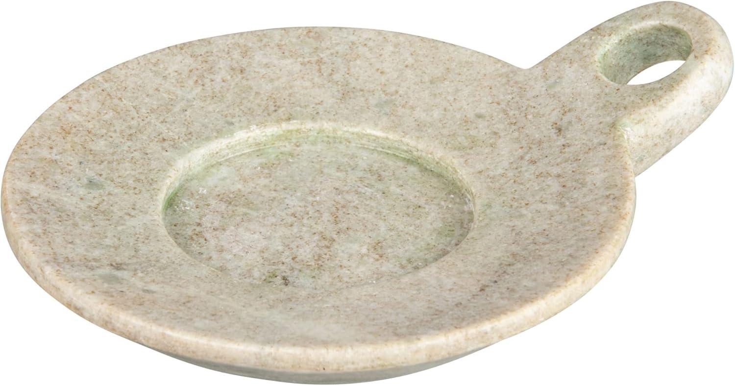 Hand-Carved Beige Marble Dish with Handle, 7.5 Inches