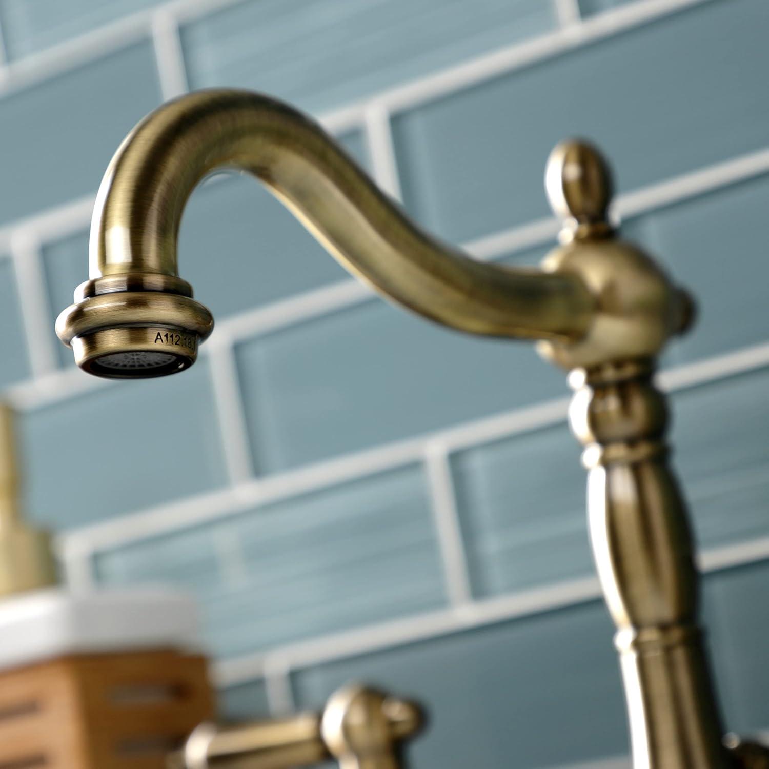 Kingston Brass Heritage Two-Handle 3-Hole Deck Mount Widespread Bathroom Faucet with Pop-Up Drain