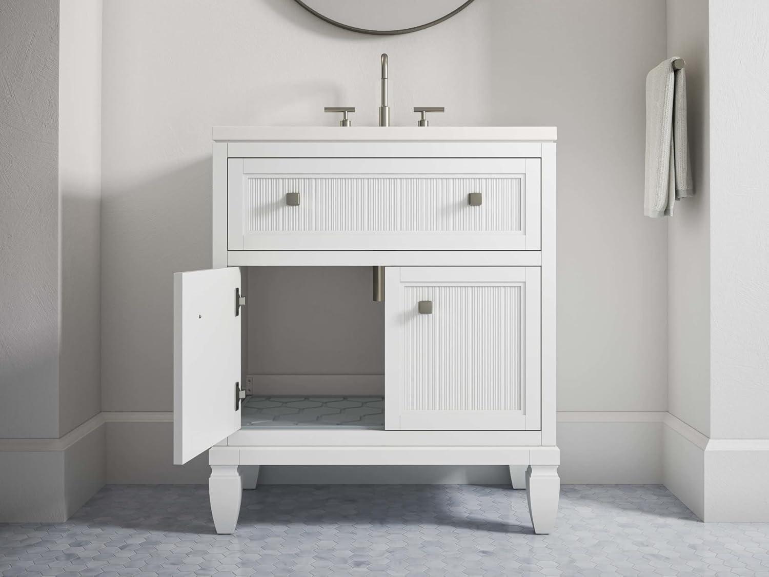 Hearthaven 30'' Free Standing Single Bathroom Vanity Cabinet with Sink and Quartz Top