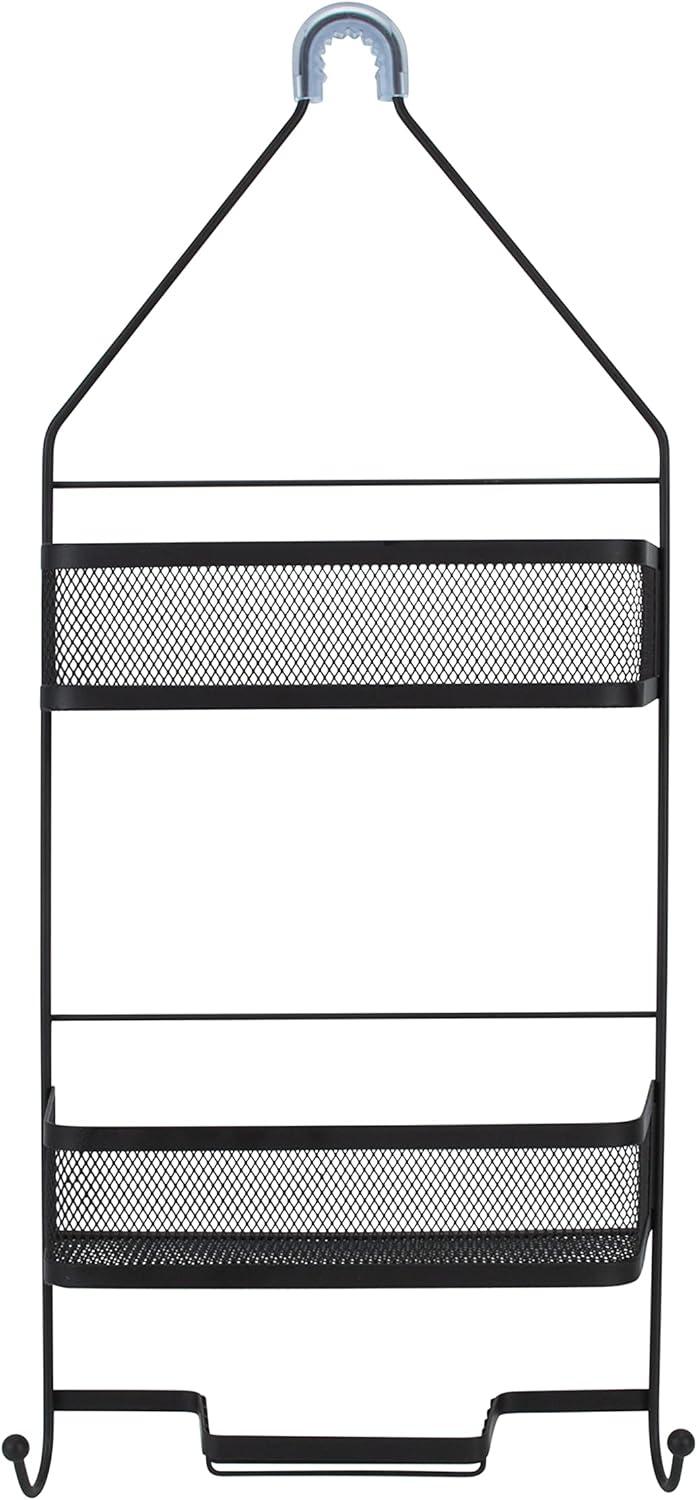 Matte Black Mesh Two-Shelf Shower Caddy with Suction Mount