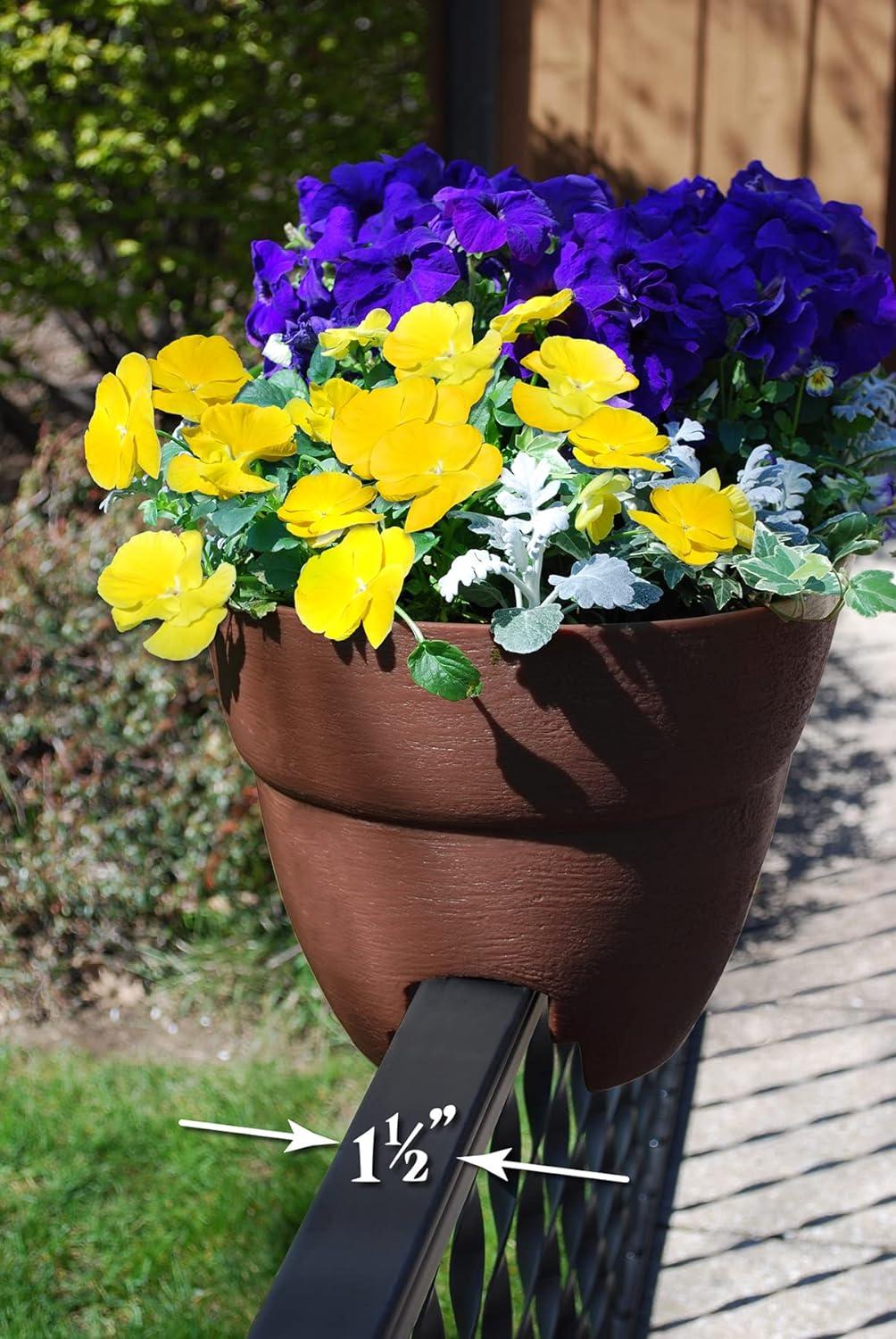 Bloomers 24" Brown Resin Railing Planter with Drainage Holes