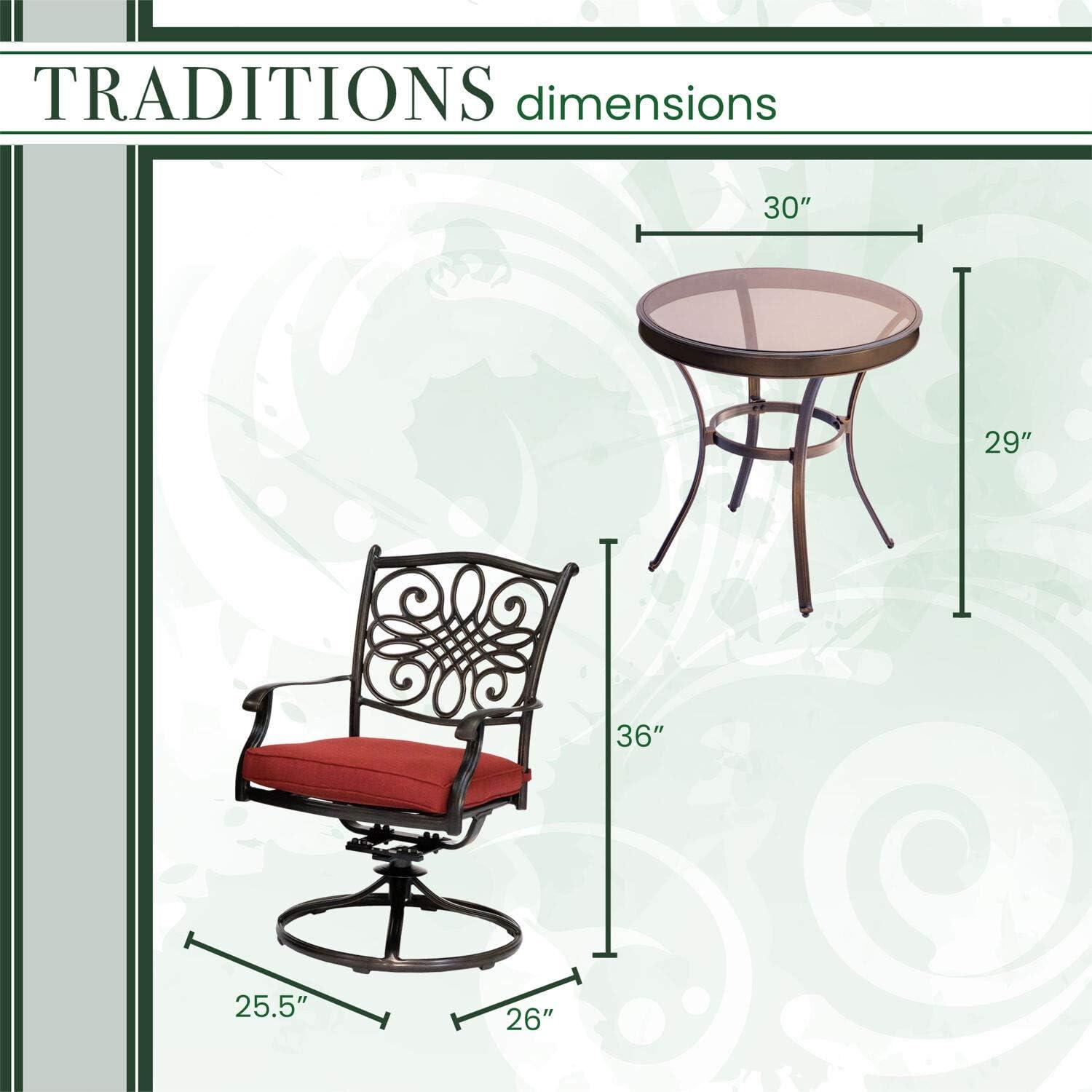 Bronze Cast Aluminum 3-Piece Patio Bistro Set with Red Cushions