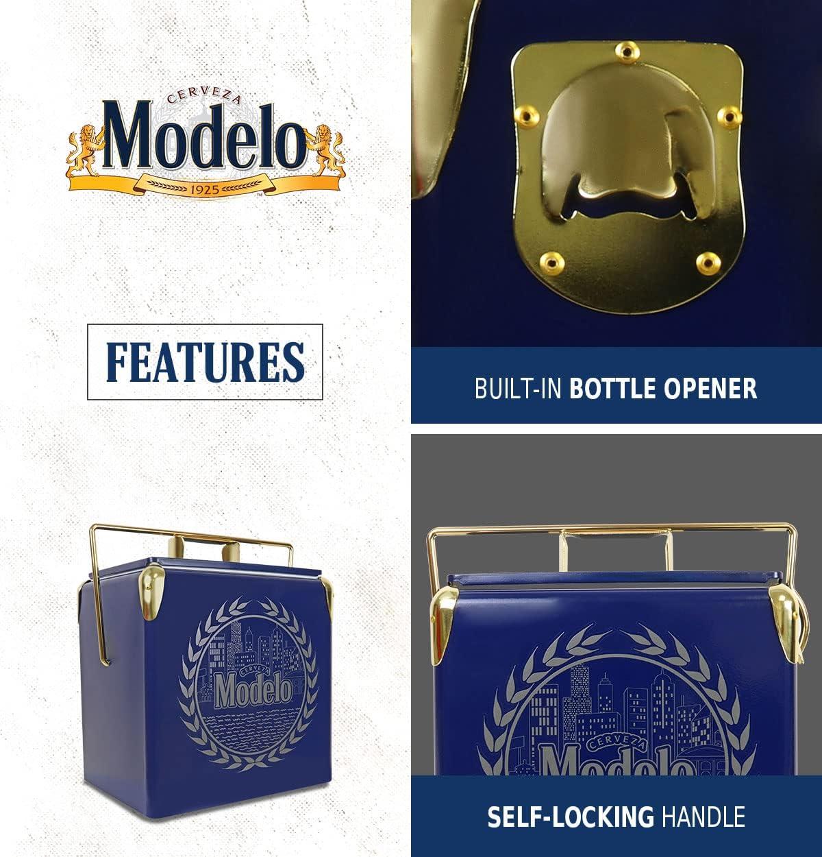 Koolatron Modelo Retro Ice Chest Cooler with Bottle Opener 13L (14 qt), Blue and Gold