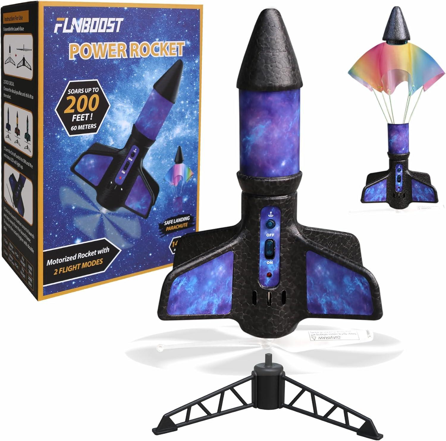 JEEXI Original Rocket Launcher for Kids - Outdoor Toys Electric Flying Motorized Rocket with Parachute Safely Land, STEM Spaceship Launch up to 200 ft Birthday Gifts for Boys