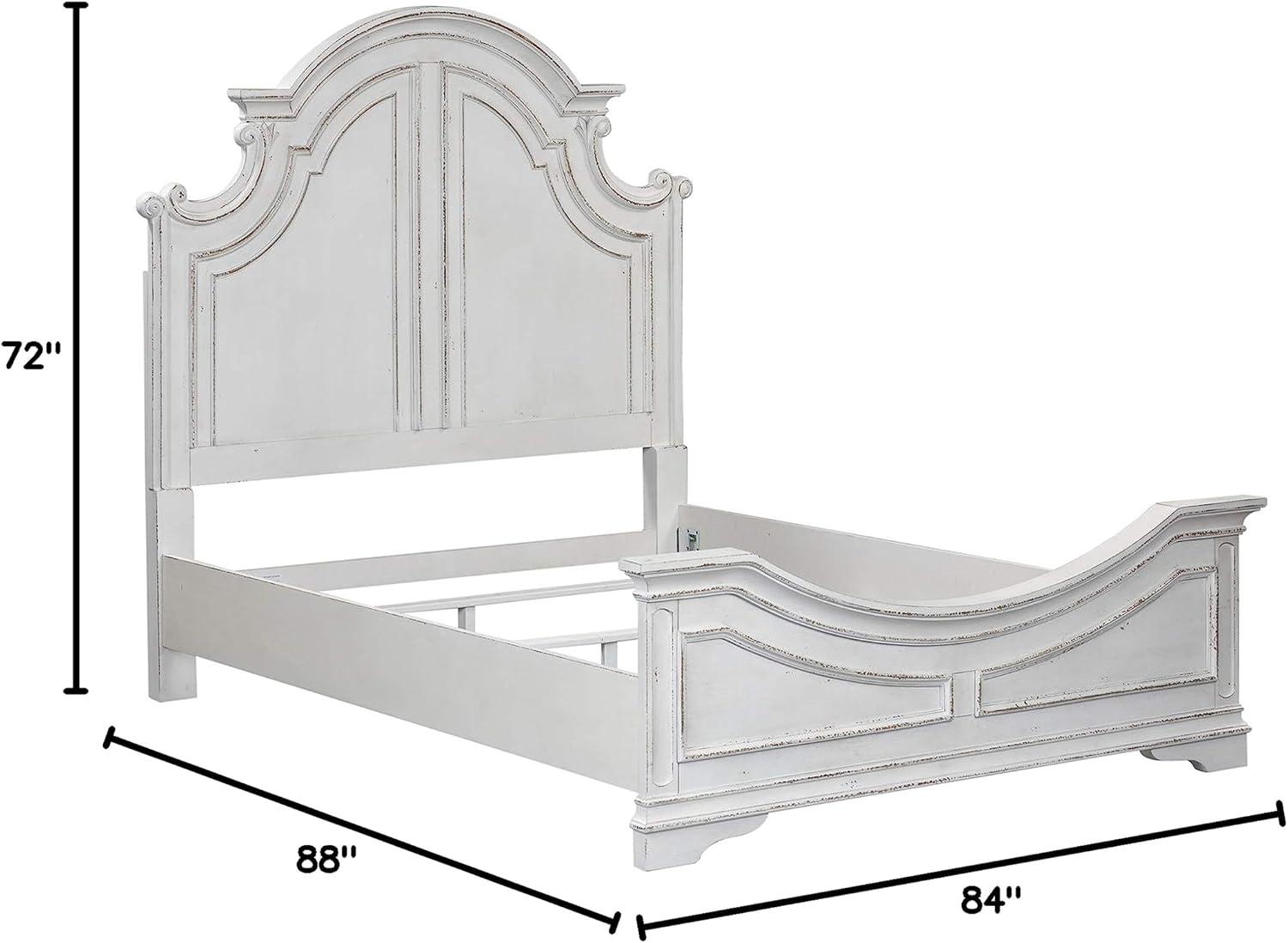 Antique White Oak King Panel Bed with Tufted Upholstery