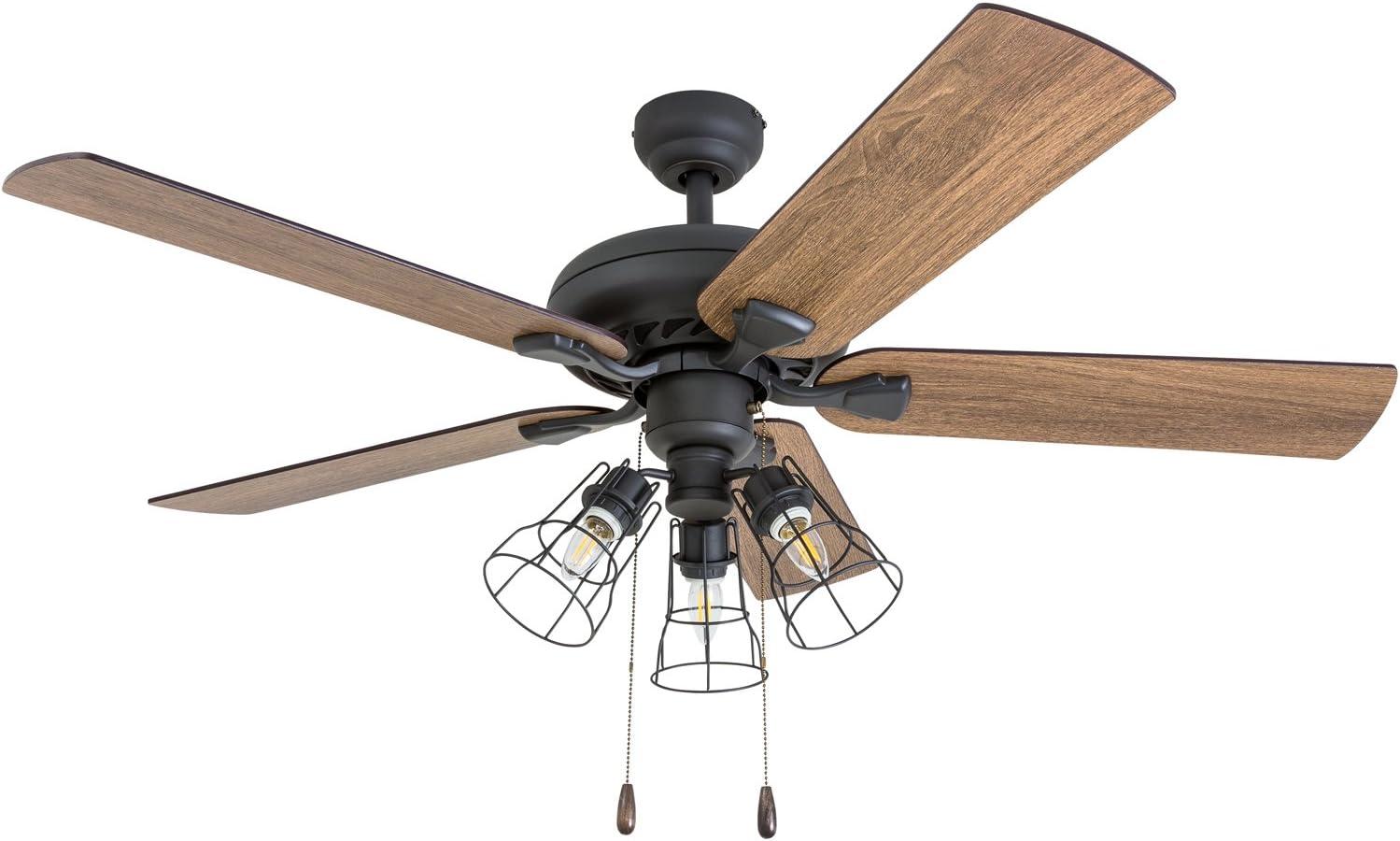 52-Inch Bronze Industrial Ceiling Fan with Light and Reversible Blades