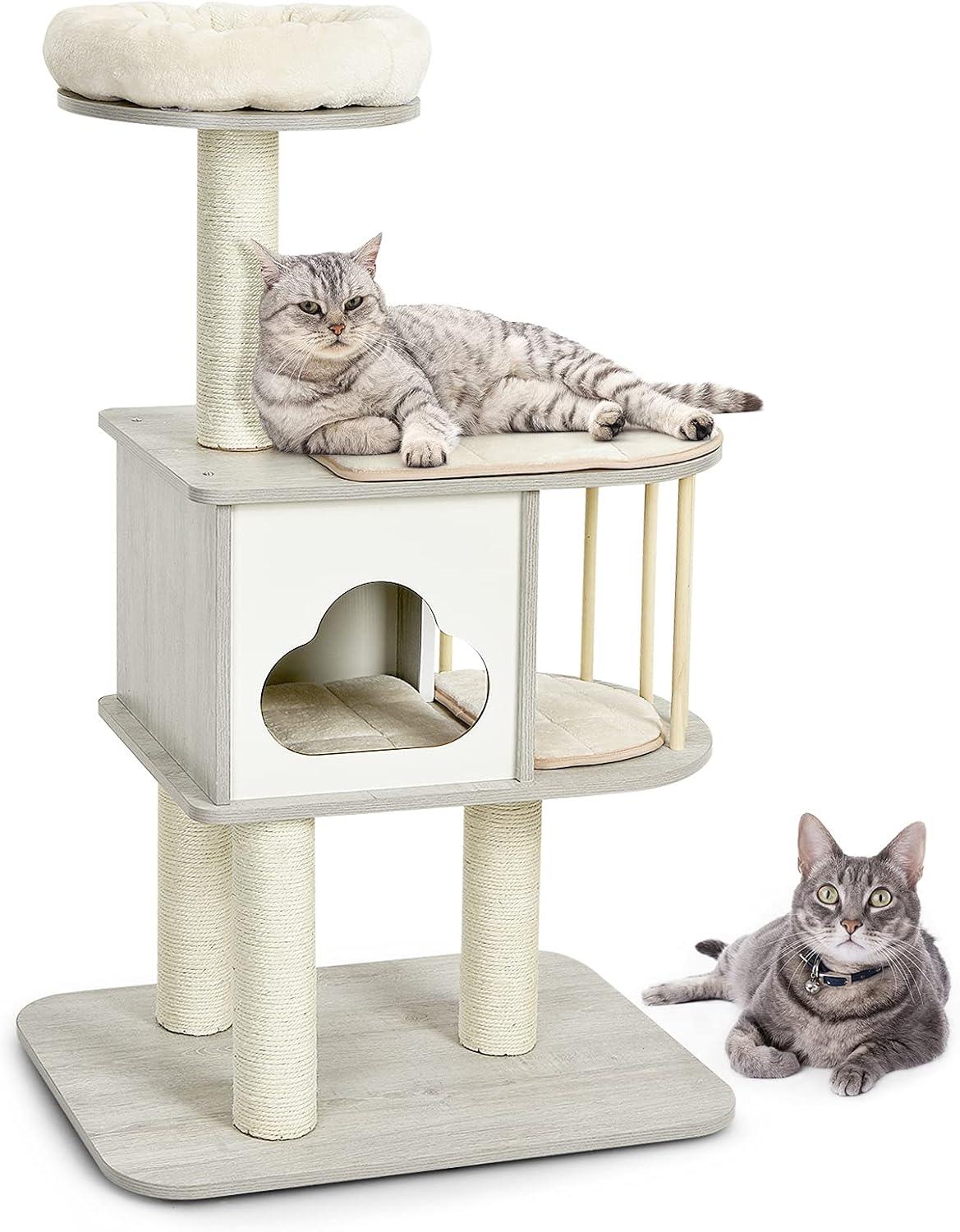 Archie & Oscar™ 46" Modern Wooden Cat Tree With Platform & Washable Cushions For Kittens & Cats