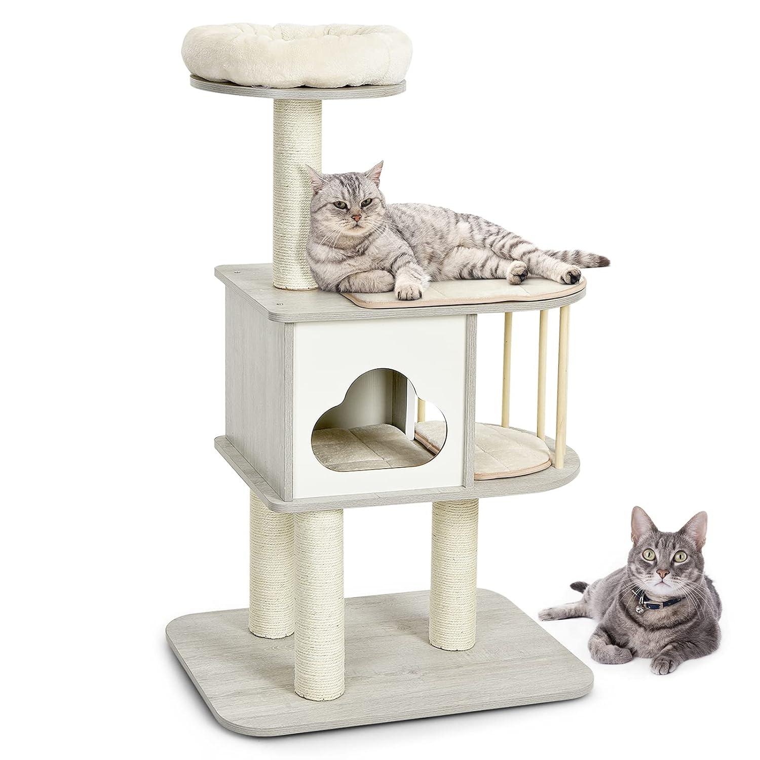Archie & Oscar™ 46" Modern Wooden Cat Tree With Platform & Washable Cushions For Kittens & Cats