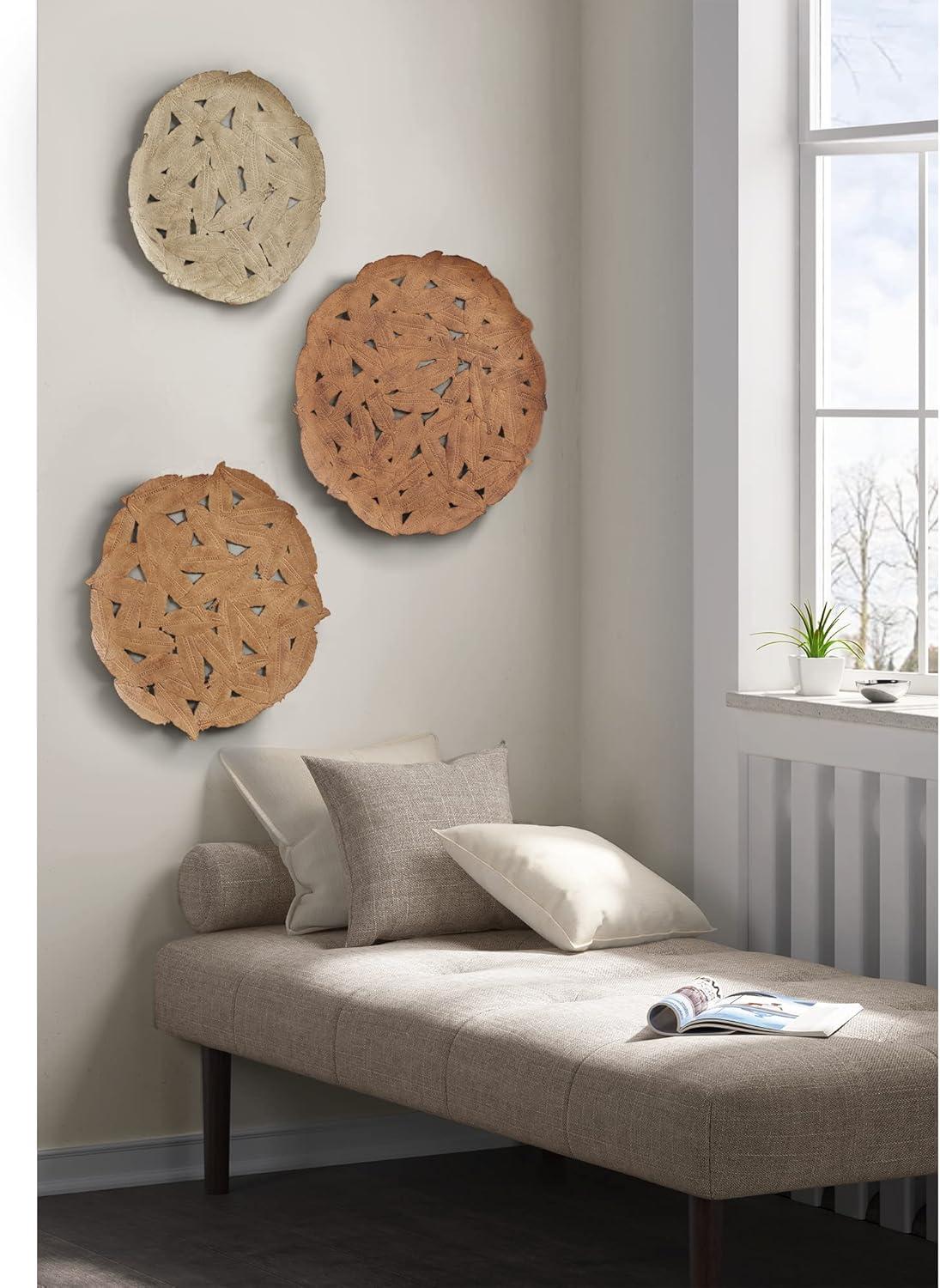 Latitude Run® Textured Feather 3-Piece Metal Disc Wall Decor Set