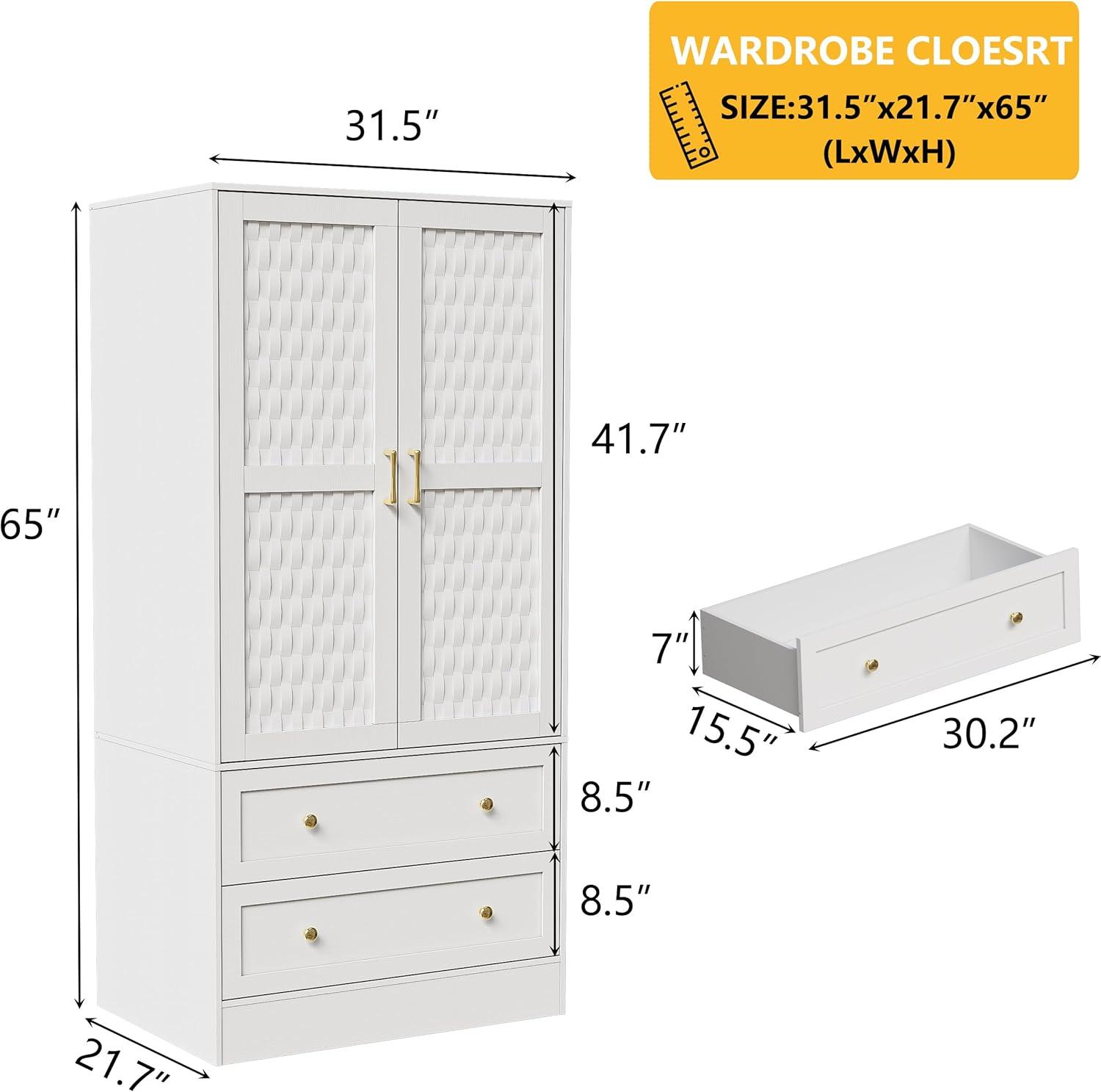 Everly Quinn Freestanding Armoire Wardrobe Closet with 2 Woven Doors