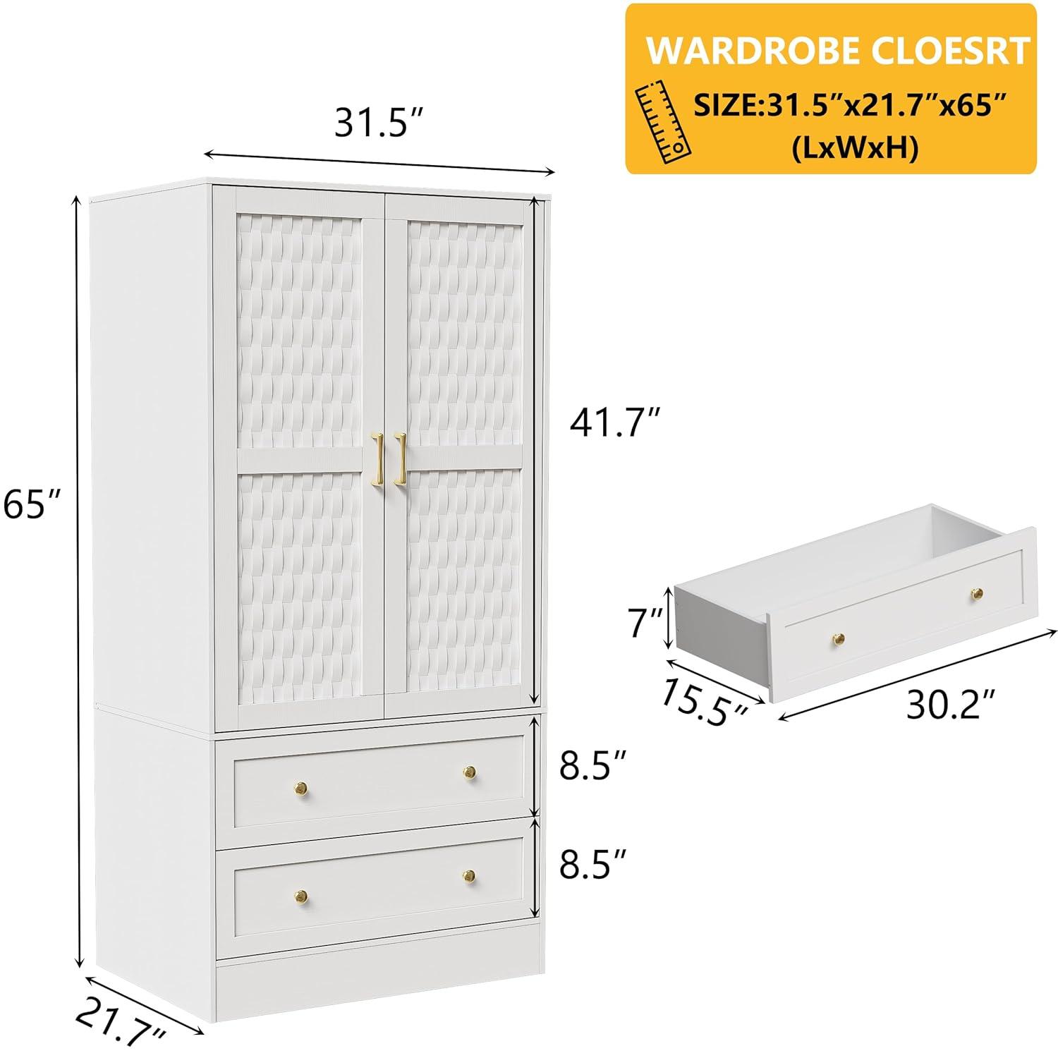 Everly Quinn Freestanding Armoire Wardrobe Closet with 2 Woven Doors