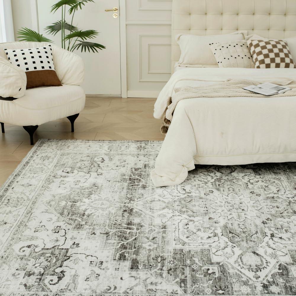 Gray 5' x 7' Vintage Washable Non-Slip Area Rug