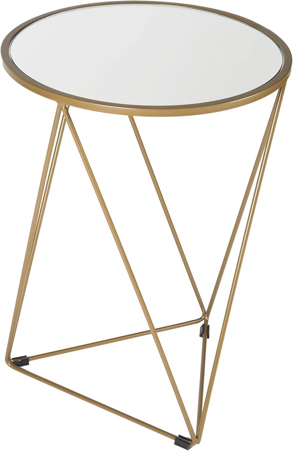 Modern Geometric Gold Metal Round Side Table with Mirrored Top