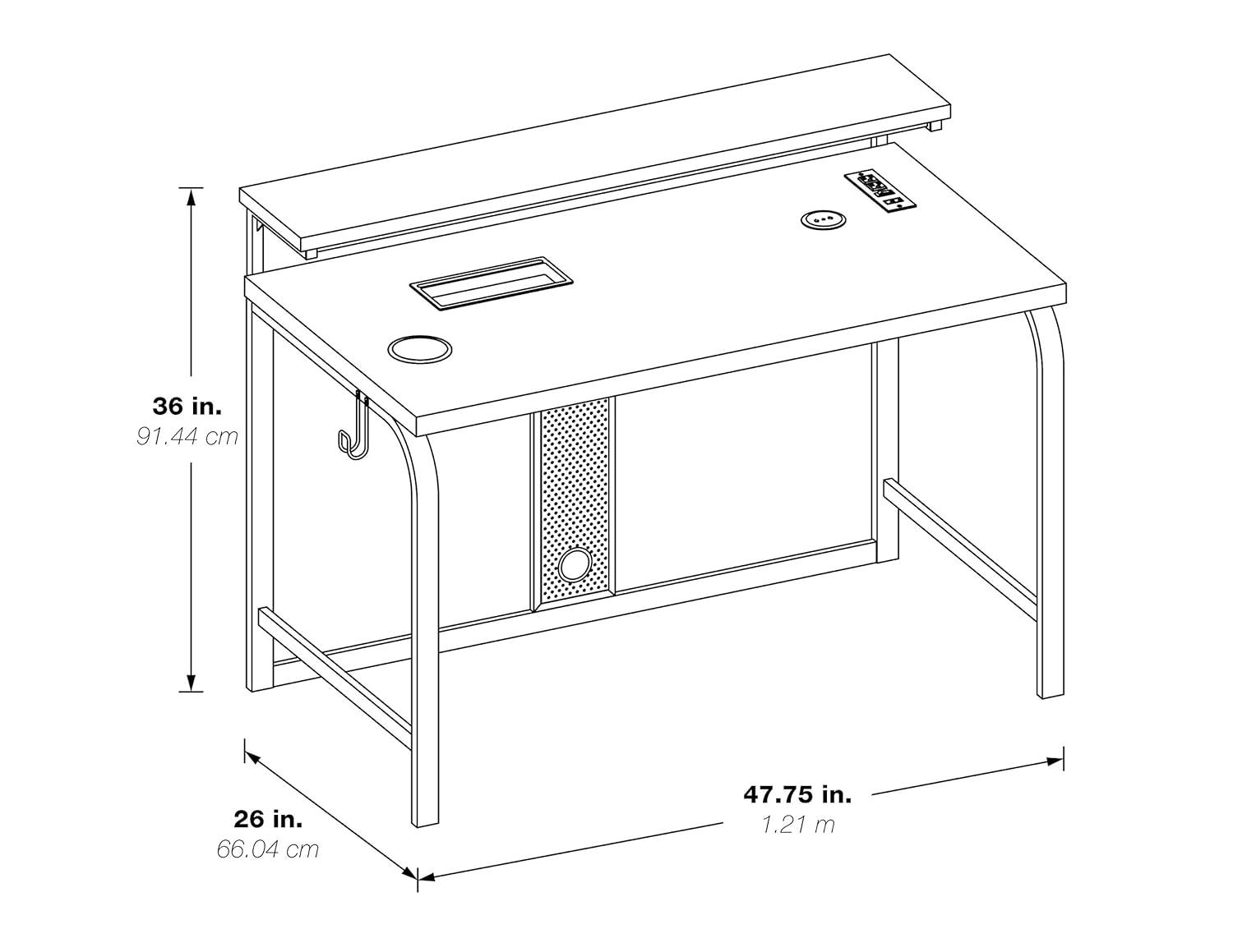 OSP Home Furnishings Reload 48-Inch Gaming Desk in Gray Steel Metal