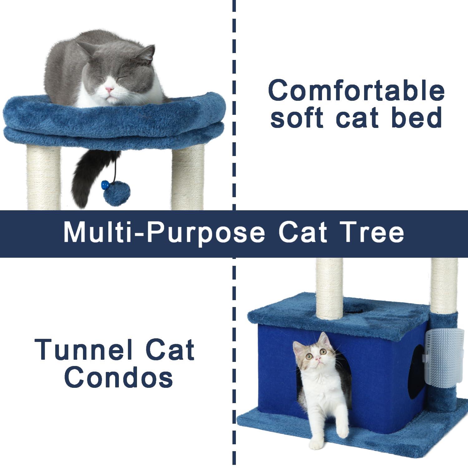 FDW Multi-Functional Cat Tree for Climbing Scratching and Resting Cat Tower for Indoor Cats with Cat Scratching Post Cat Condo Furniture, Navy Blue