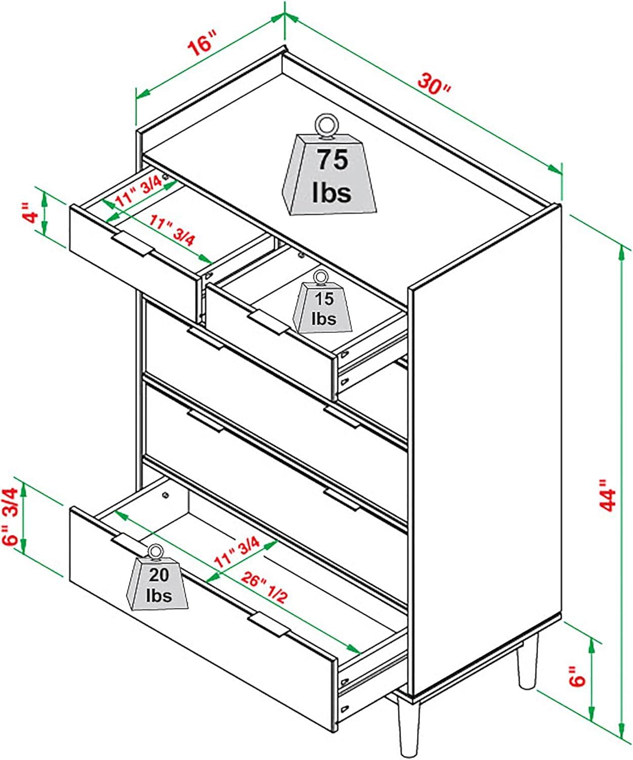 White Solid Wood Mid-Century Modern 6-Drawer Tall Dresser