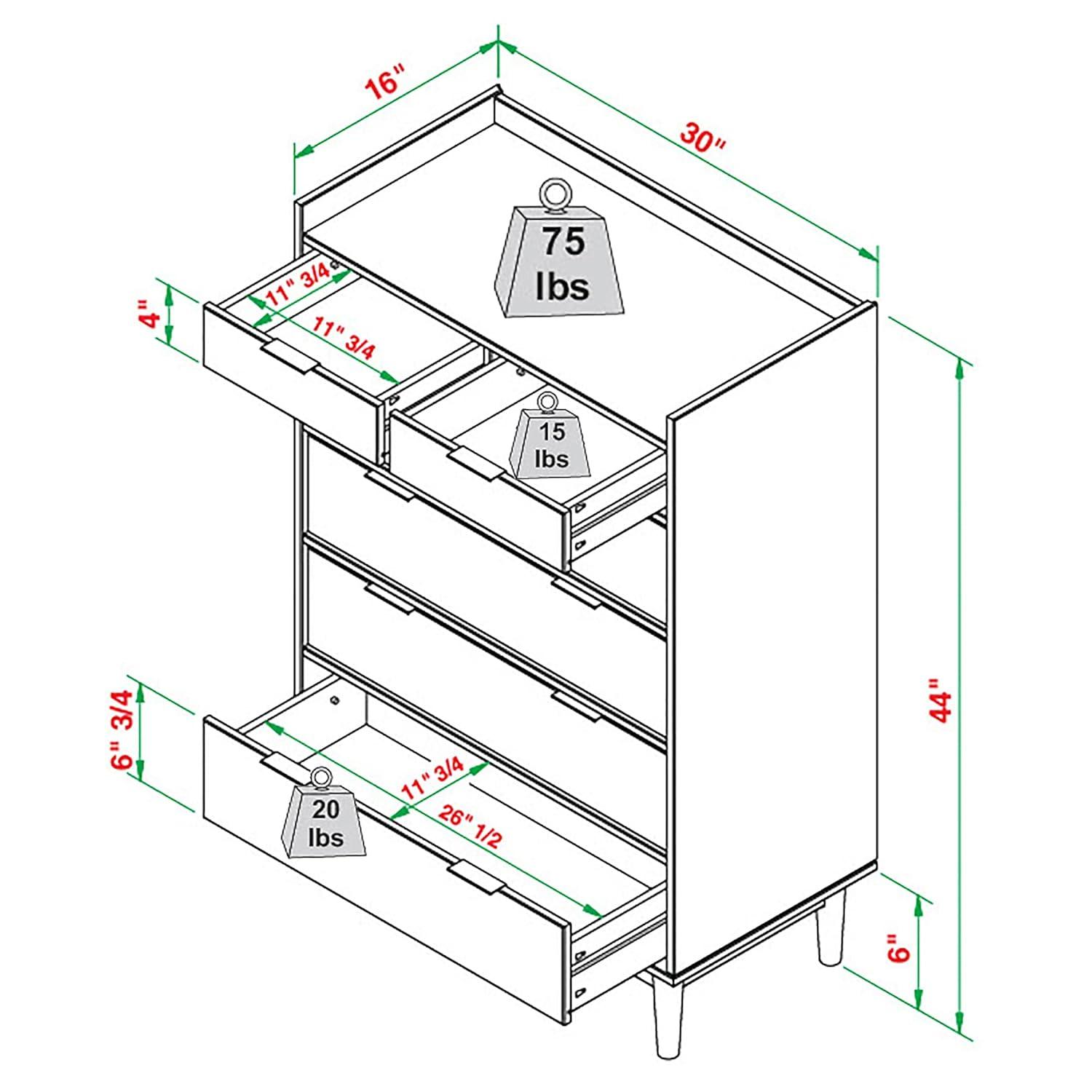 White Solid Wood Mid-Century Modern 6-Drawer Tall Dresser