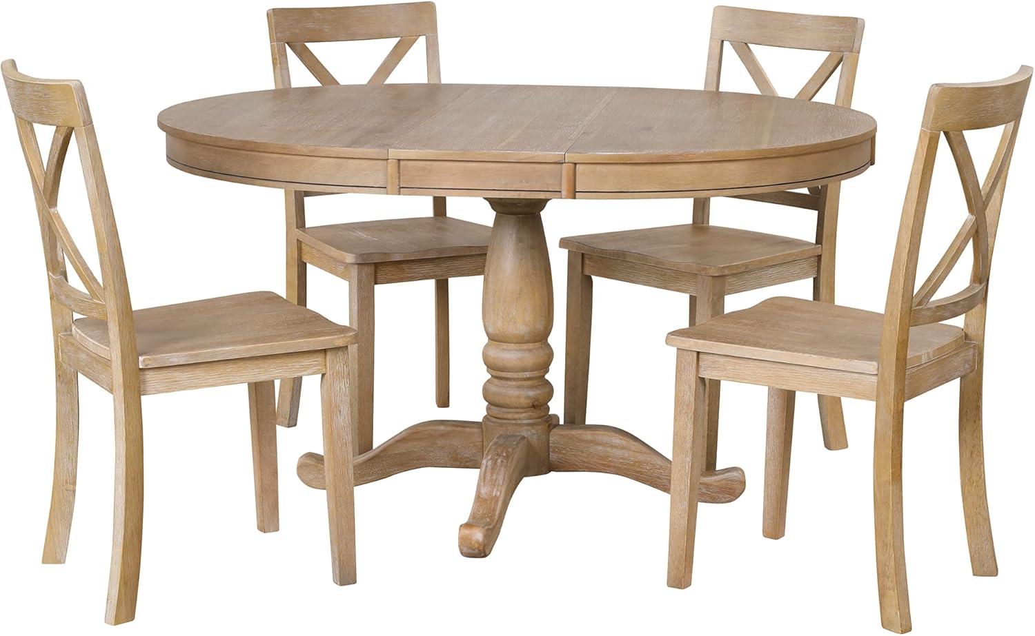 Natural Wood Round Dining Table Set with 4 Chairs