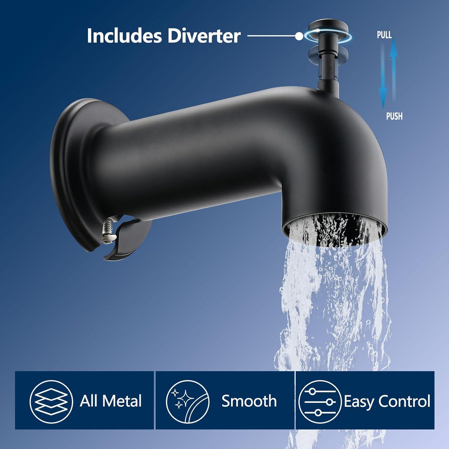 Innovire Extra Long Tub Spout with Diverter, Fits for 1/2" IPS Threads,Matte Black Matte Black