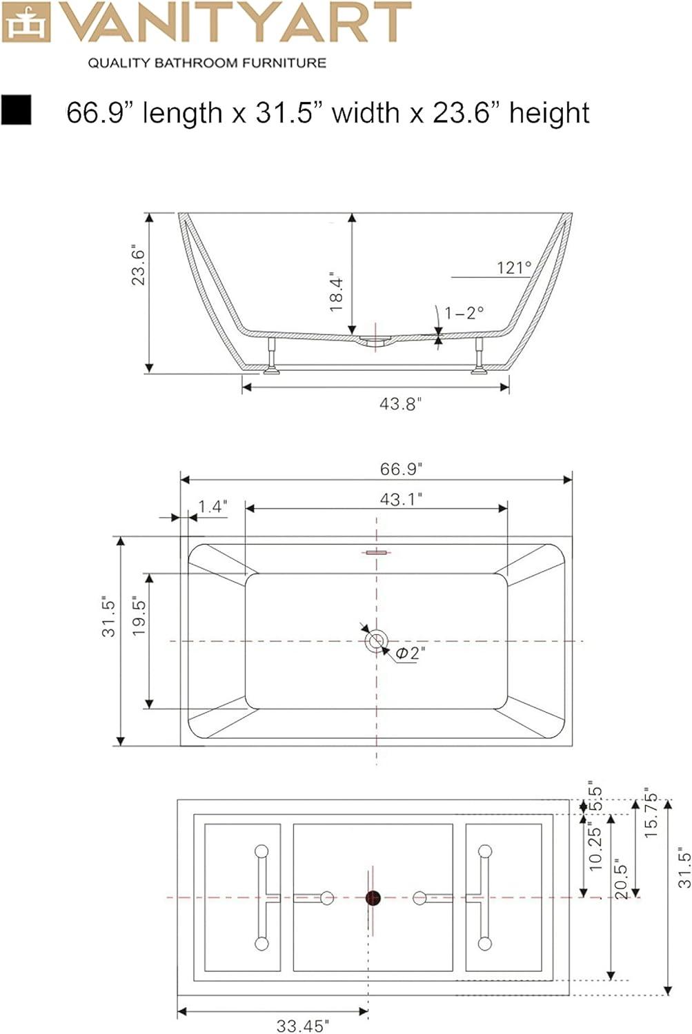 66.9" x 33" Freestanding Soaking Bathtub