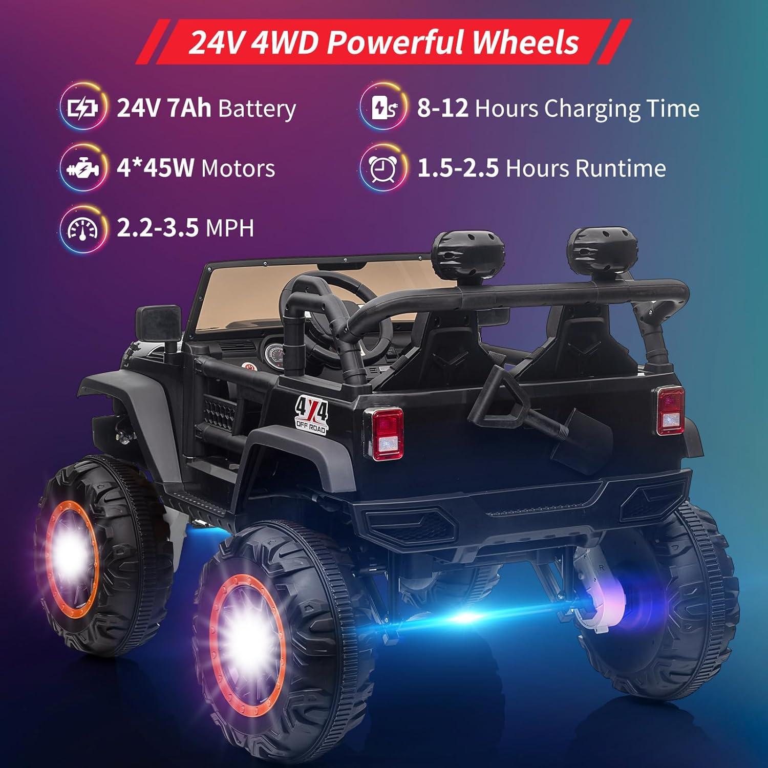 Yesfashion 24V Kids large Jeep 2 Seats SUV Ride on Car Ride on Truck with Remote Control, Electric 4*45W Motors Ride on Toys, with LED Light,Music,USB