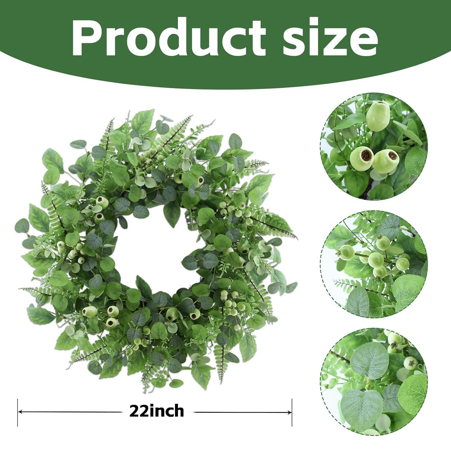 The Holiday Aisle® 22" Artificial Spring Summer Farmhouse Eucalyptus Berry Front Door Wreath