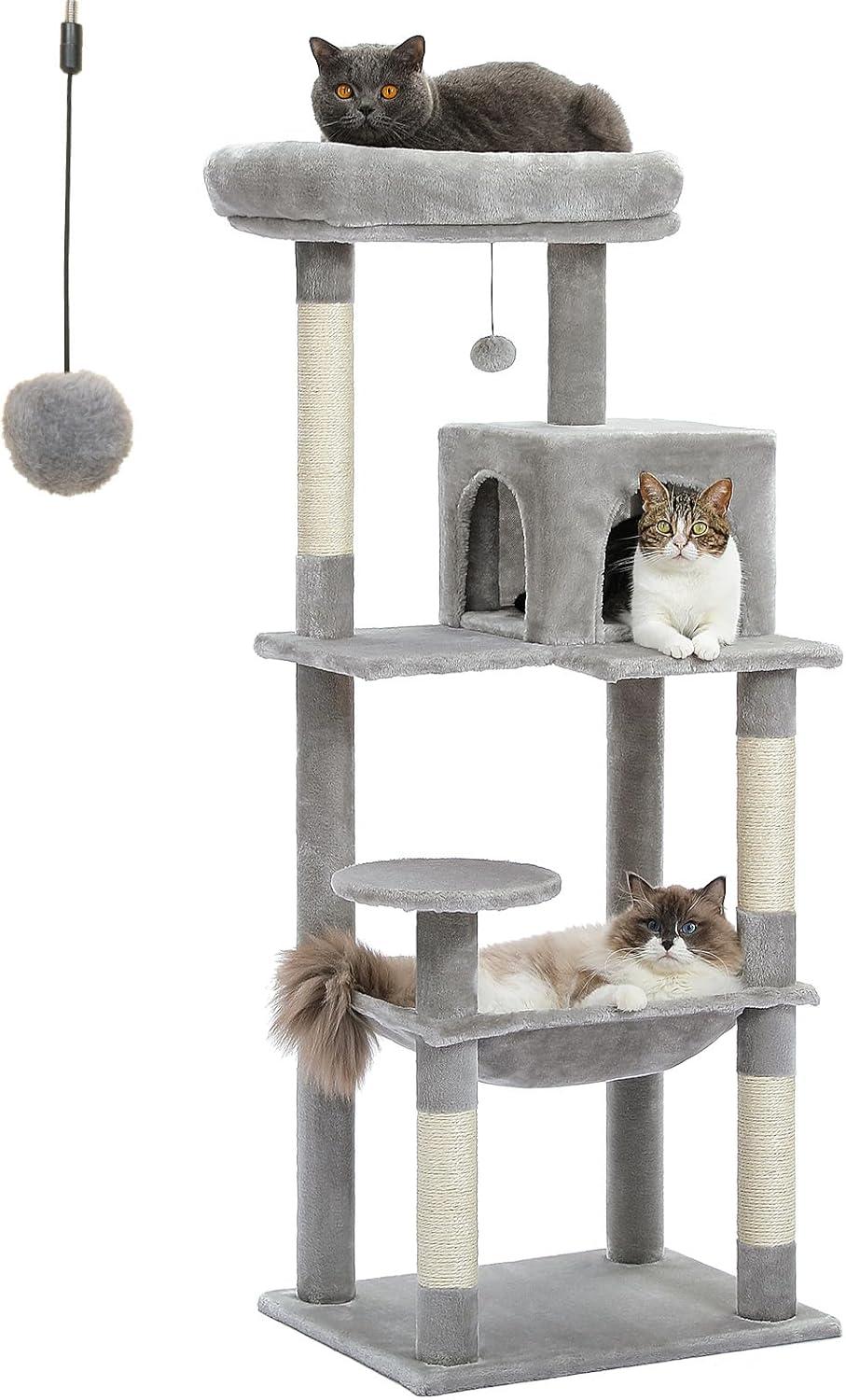 56.3" Indoor Multi-Level Tall Cat Tower With Large Hammock, Scratching Posts, Cozy Condo And Top Perch