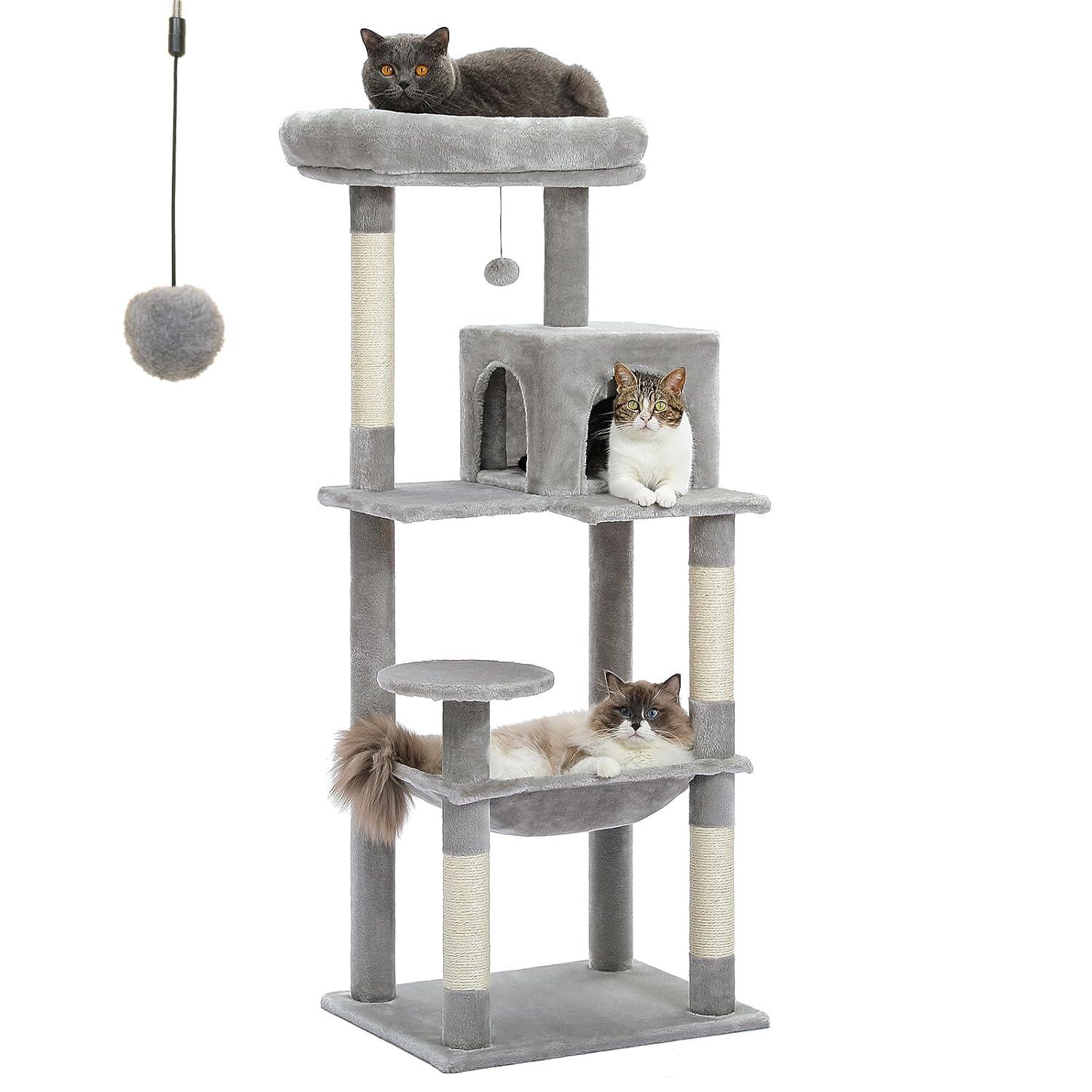 56.3" Indoor Multi-Level Tall Cat Tower With Large Hammock, Scratching Posts, Cozy Condo And Top Perch