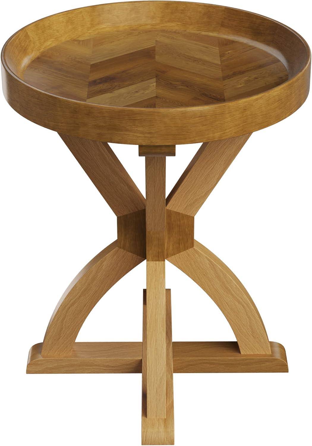 Side Table - Mango Wood Pedestal Table for Couch, Loveseat, Entryway, or Bed - Farmhouse Living Room Furniture by Lavish Home (Natural)