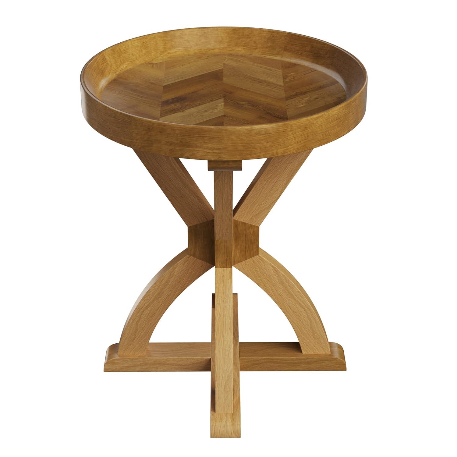 Side Table - Mango Wood Pedestal Table for Couch, Loveseat, Entryway, or Bed - Farmhouse Living Room Furniture by Lavish Home (Natural)