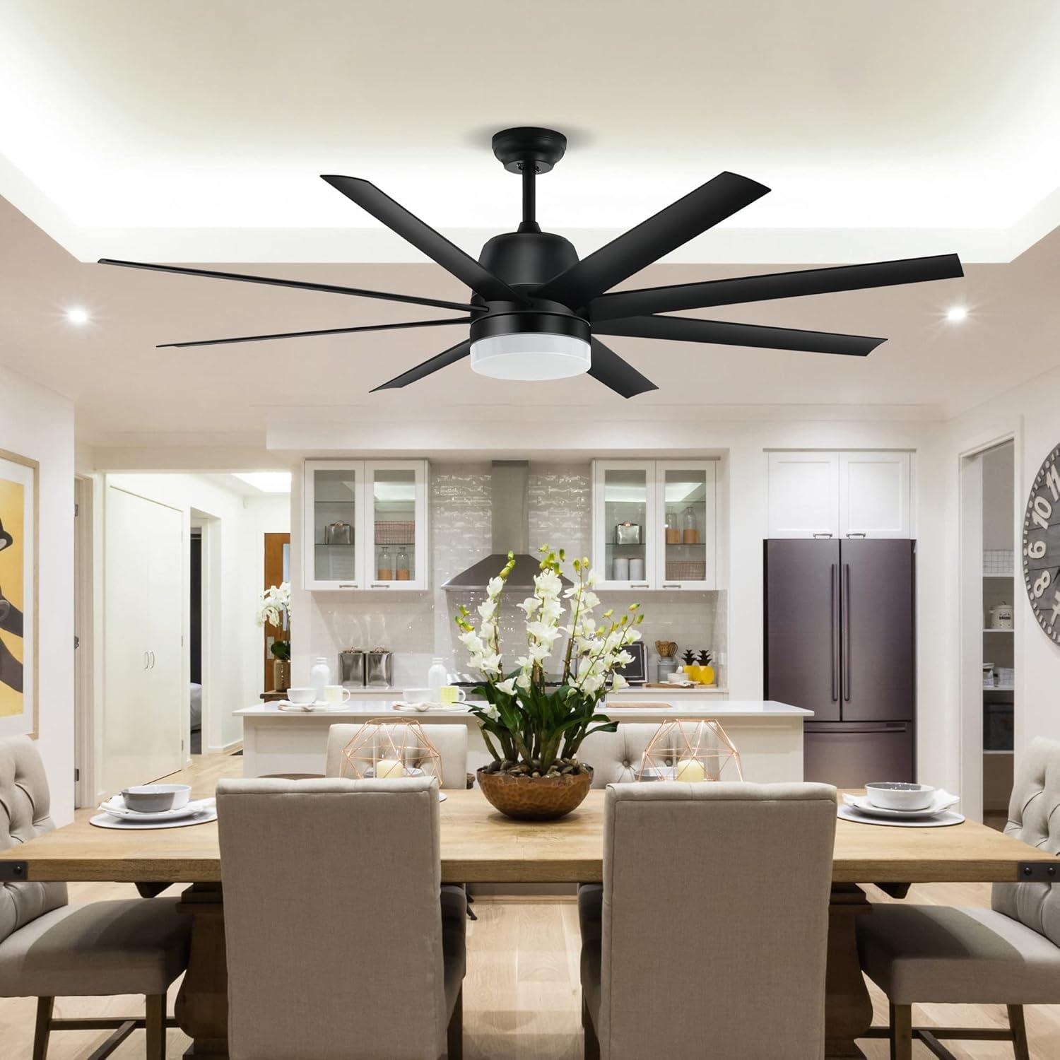 Modern Black 60-Inch Ceiling Fan with LED Light and Remote