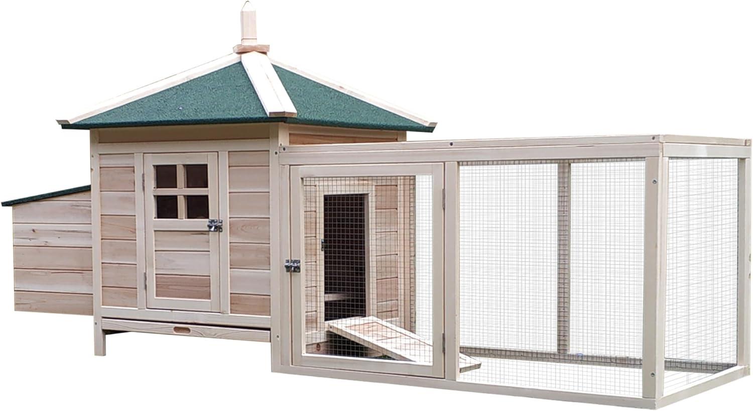 Pawhut 77" Wooden Chicken Coop With Nesting Box, Cute Outdoor Hen House With Removable Tray, Ramp Run, For Garden Backyard, Natural Natural Wood Wood