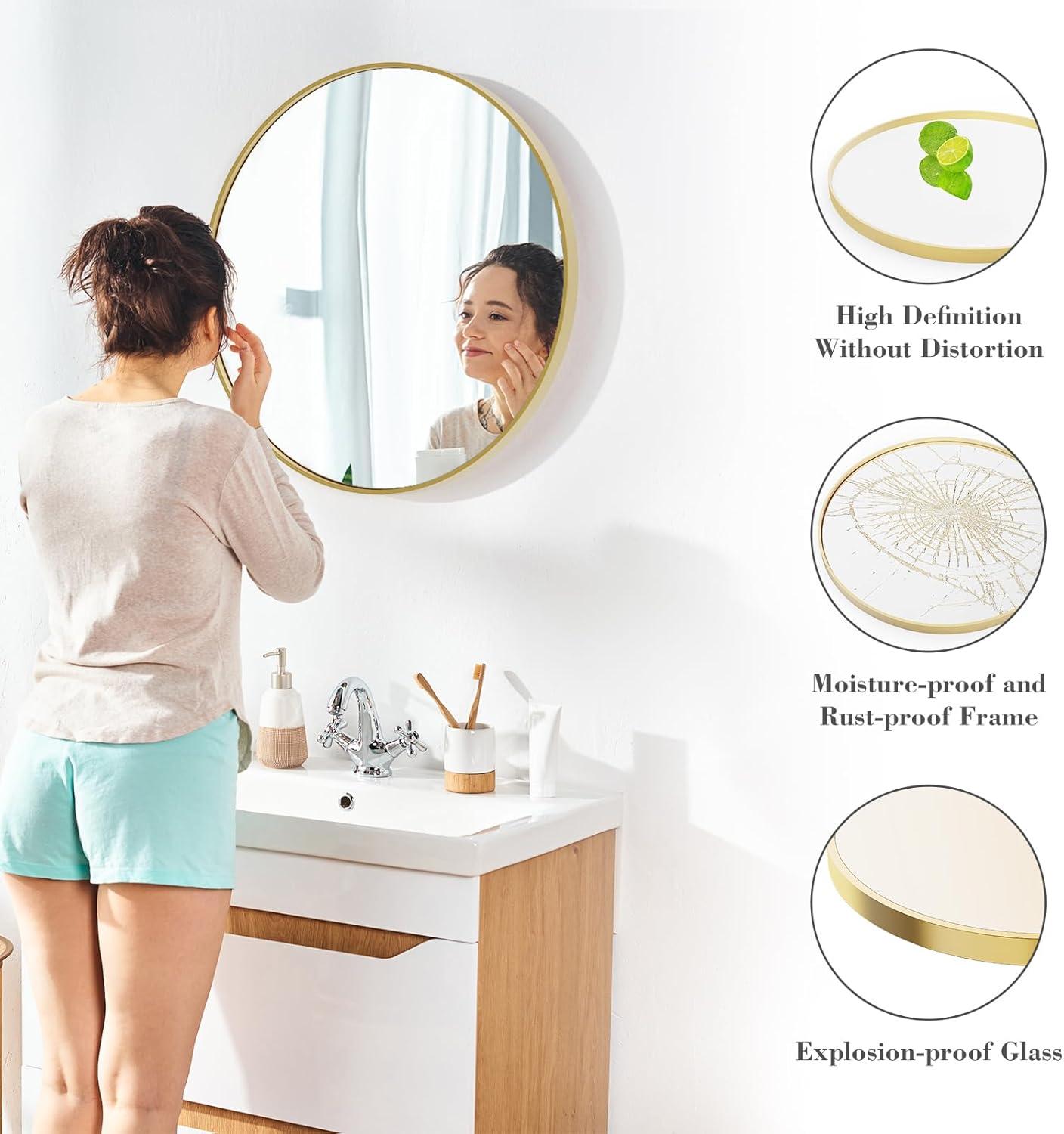 gold Round Wall Mirror, Bathroom Mirrors for Over Sink, Circle Mirror for Bathroom, Entryway, Bedroom, Vanity (24 Inch)