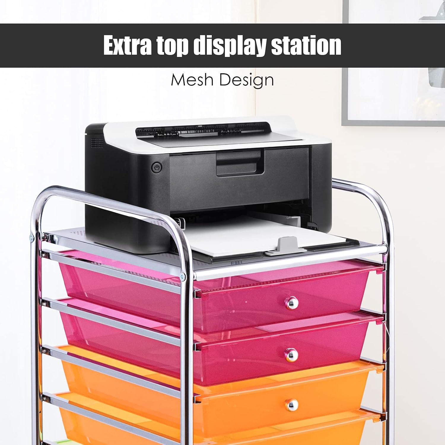 Multicolor 10-Drawer Rolling Storage Cart with Alloy Steel Frame