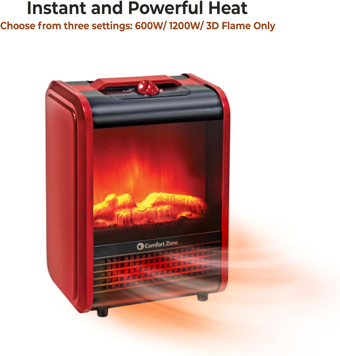 Compact Red Electric Mini Fireplace Heater with 3D Flame