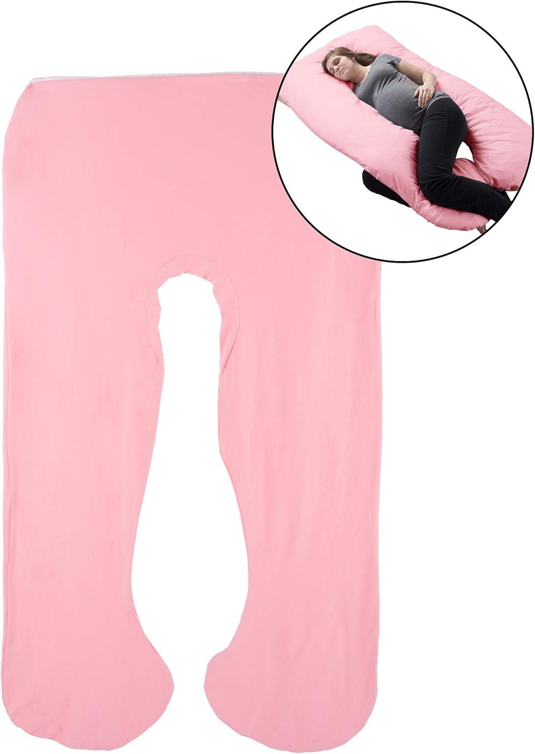 Lavish Home 64-PREGN-COV-CTNP Full Body Pillow Cover-U-Shaped Soft Cotton Replacement Pillowcase - Pink