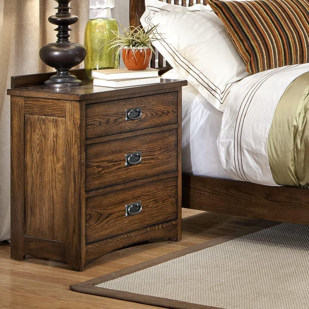 Mission Finish Oak 3-Drawer Nightstand with Charging Station