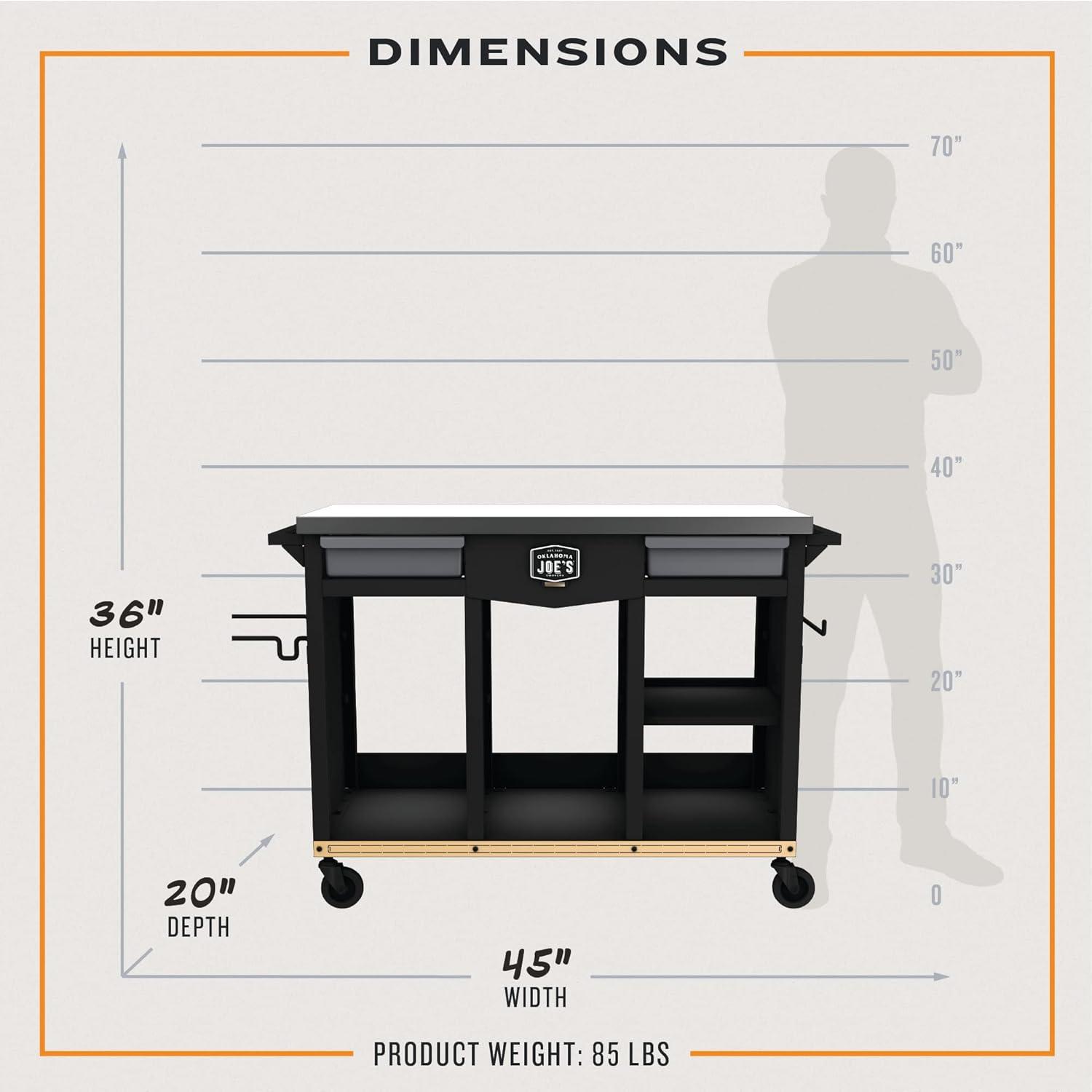 Oklahoma Joe's Black Steel Prep and Storage Cart with Wheels