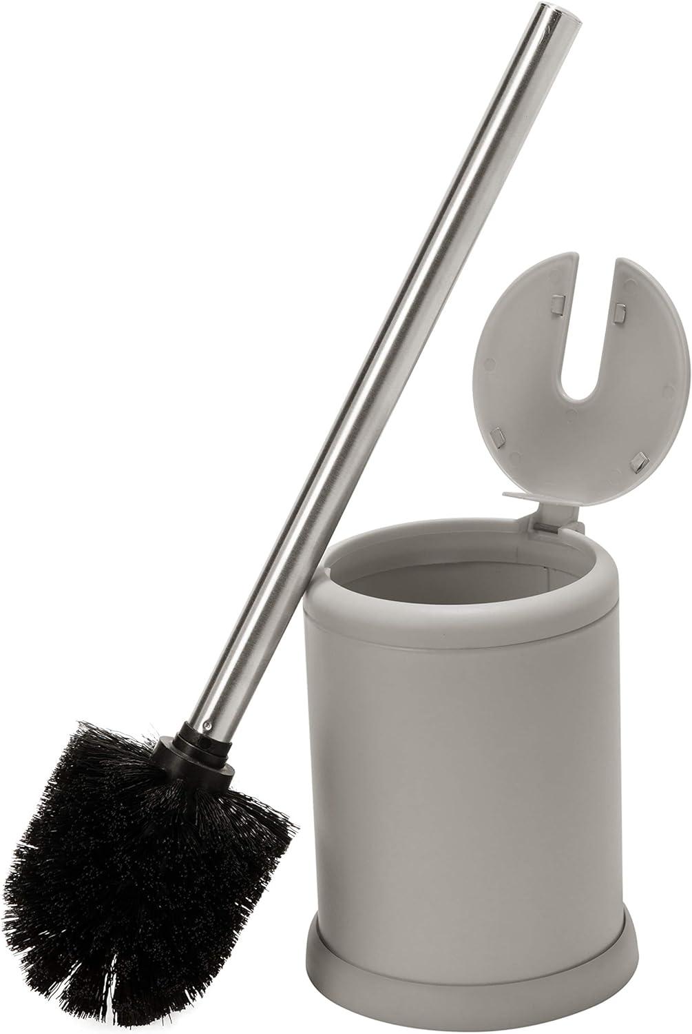 Bath Bliss Toilet Brush with Closing Lid Gray: Polypropylene & Metal, 15.4" Height, Bathroom Cleaning Accessory