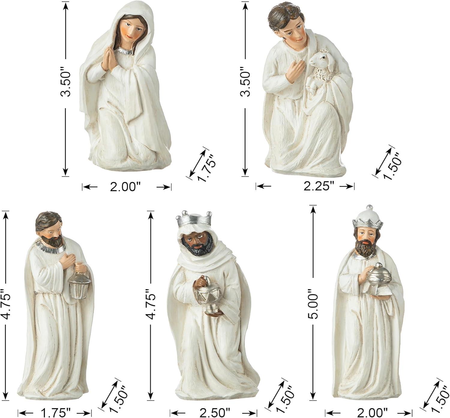 Ivory Resin Nativity Scene Set with Angel and Holy Family