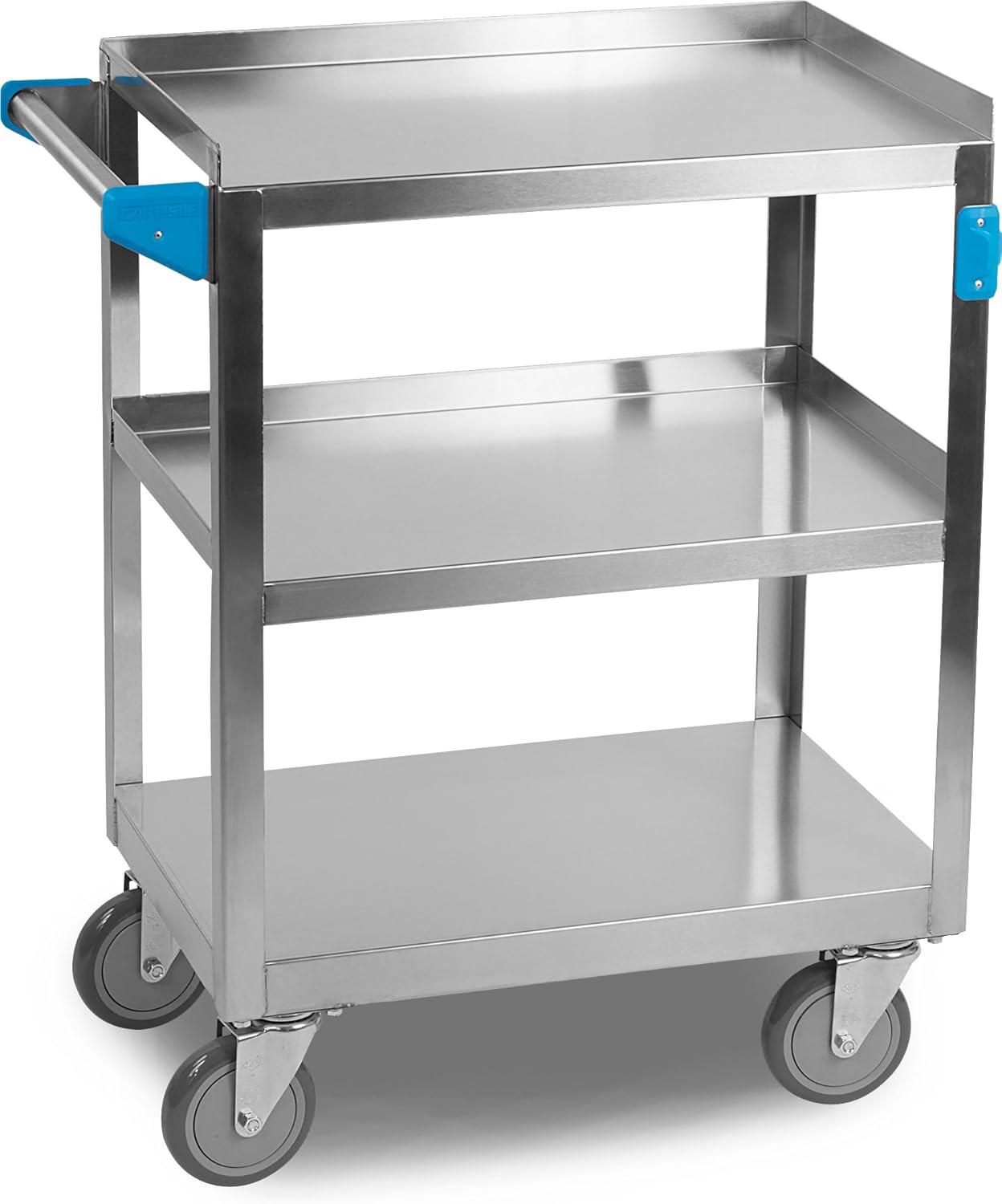 Carlisle Stainless Steel 3-Shelf Utility Cart with Raised Edges